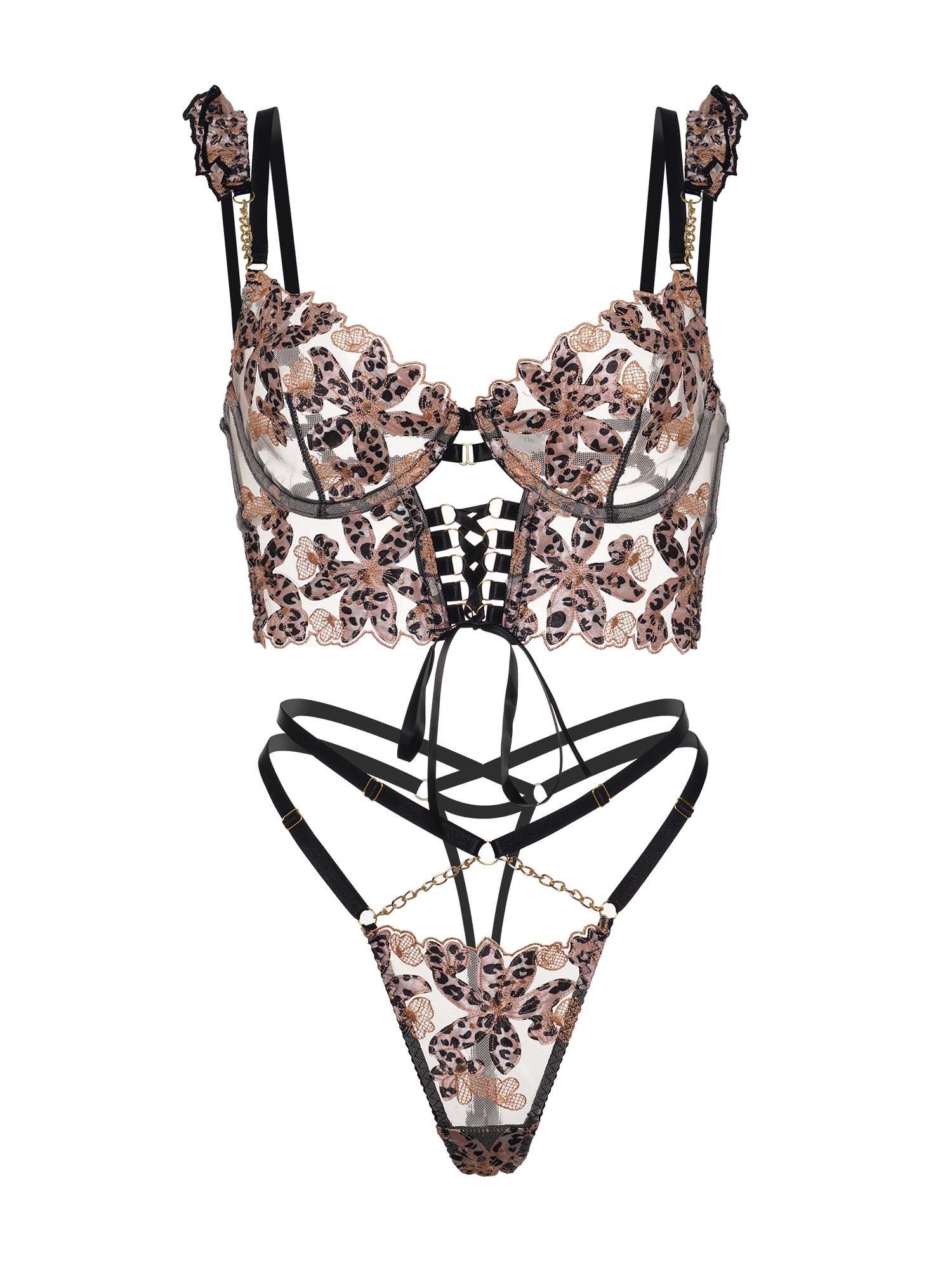Leopard Flower Lace Lingerie Set - Image 3