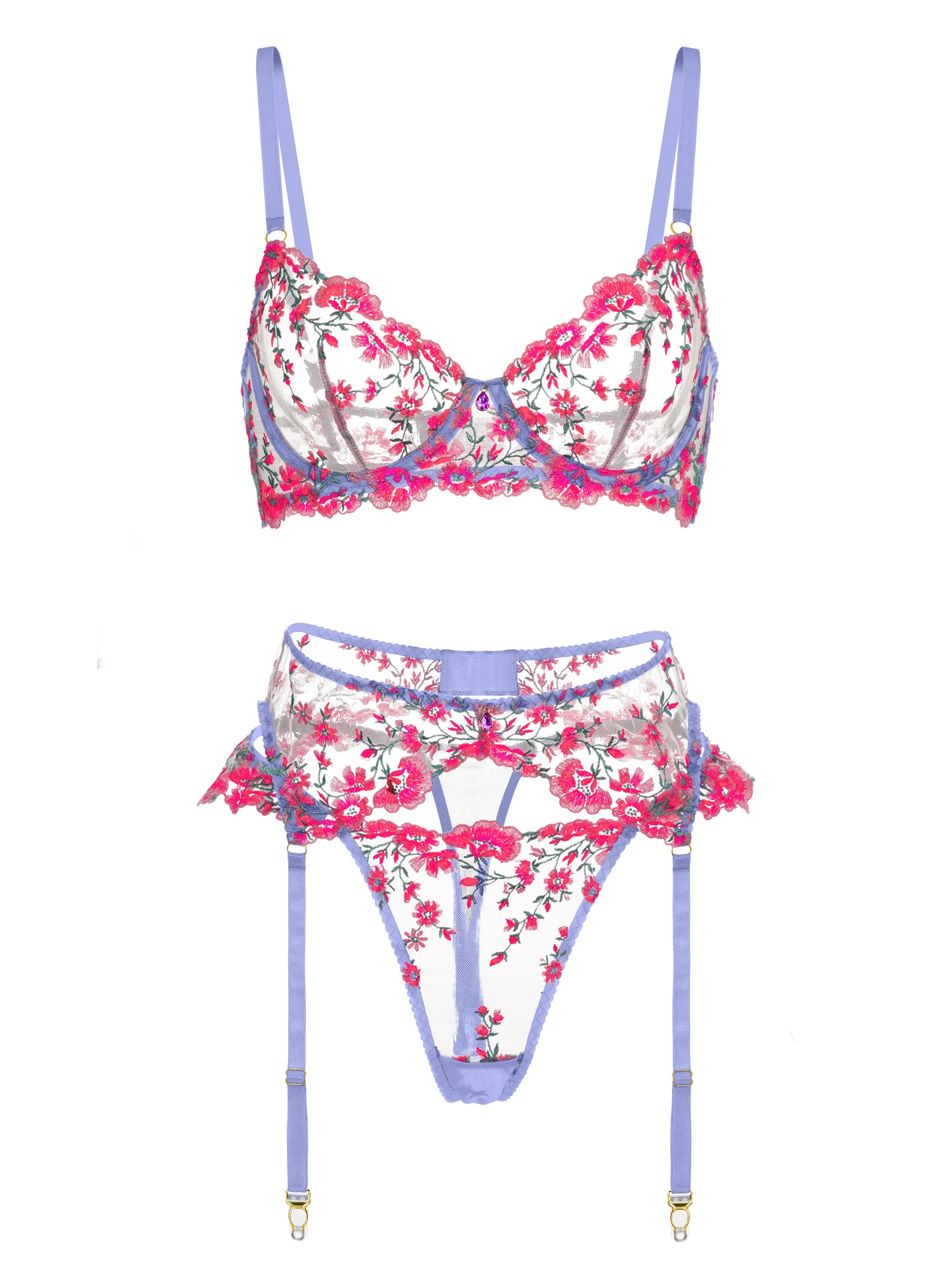 Fantasy Pink Bloom Embroidery Lingerie Set - Image 11