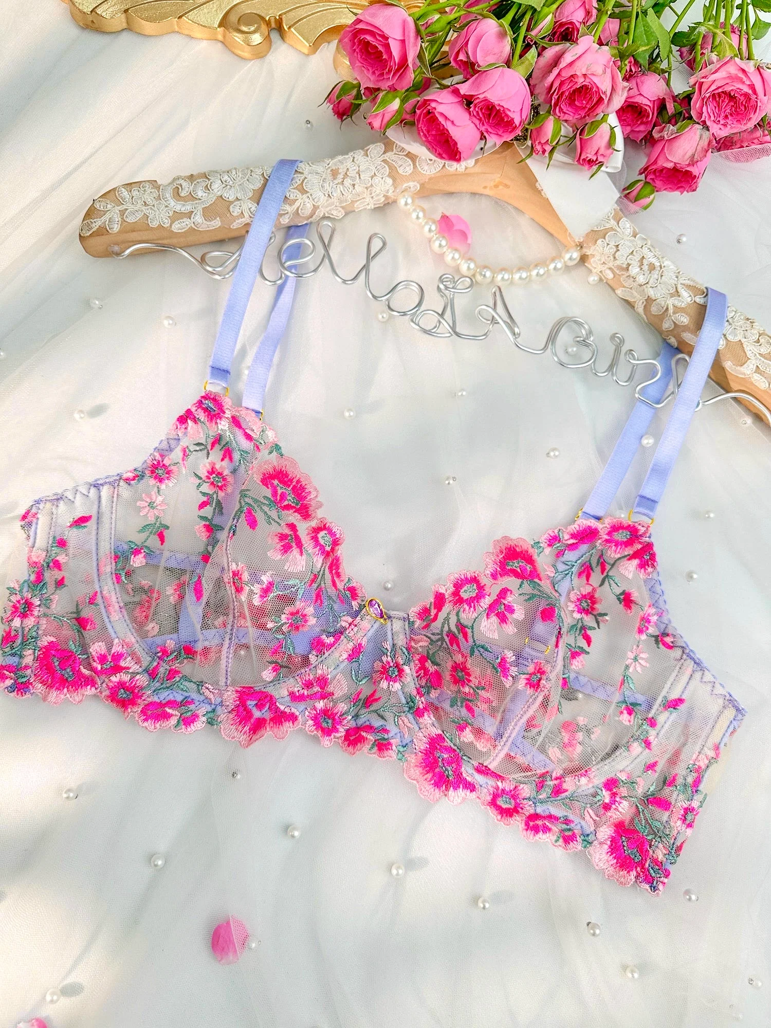 Fantasy Pink Bloom Embroidery Lingerie Set - Image 21