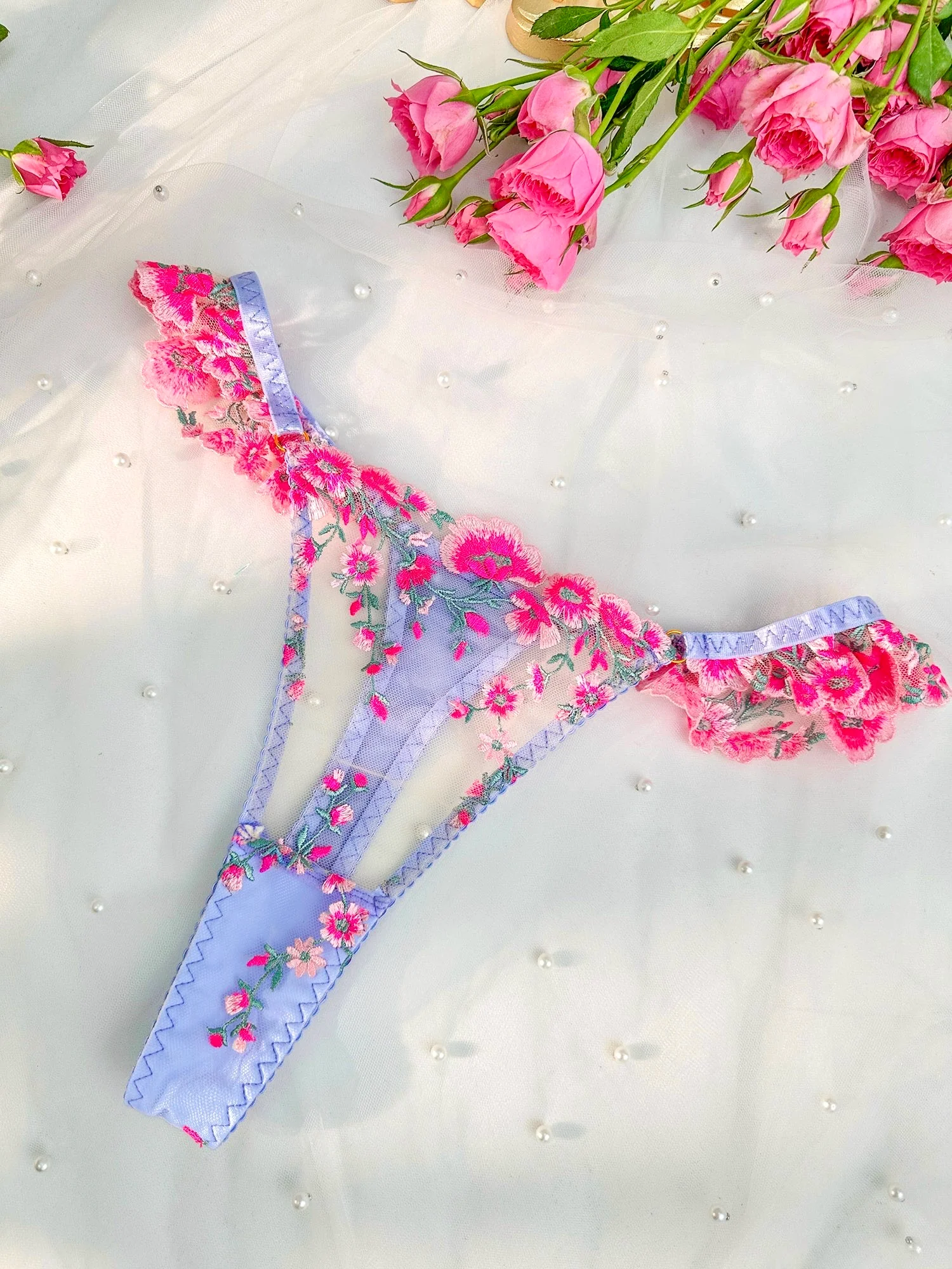 Fantasy Pink Bloom Embroidery Lingerie Set - Image 22