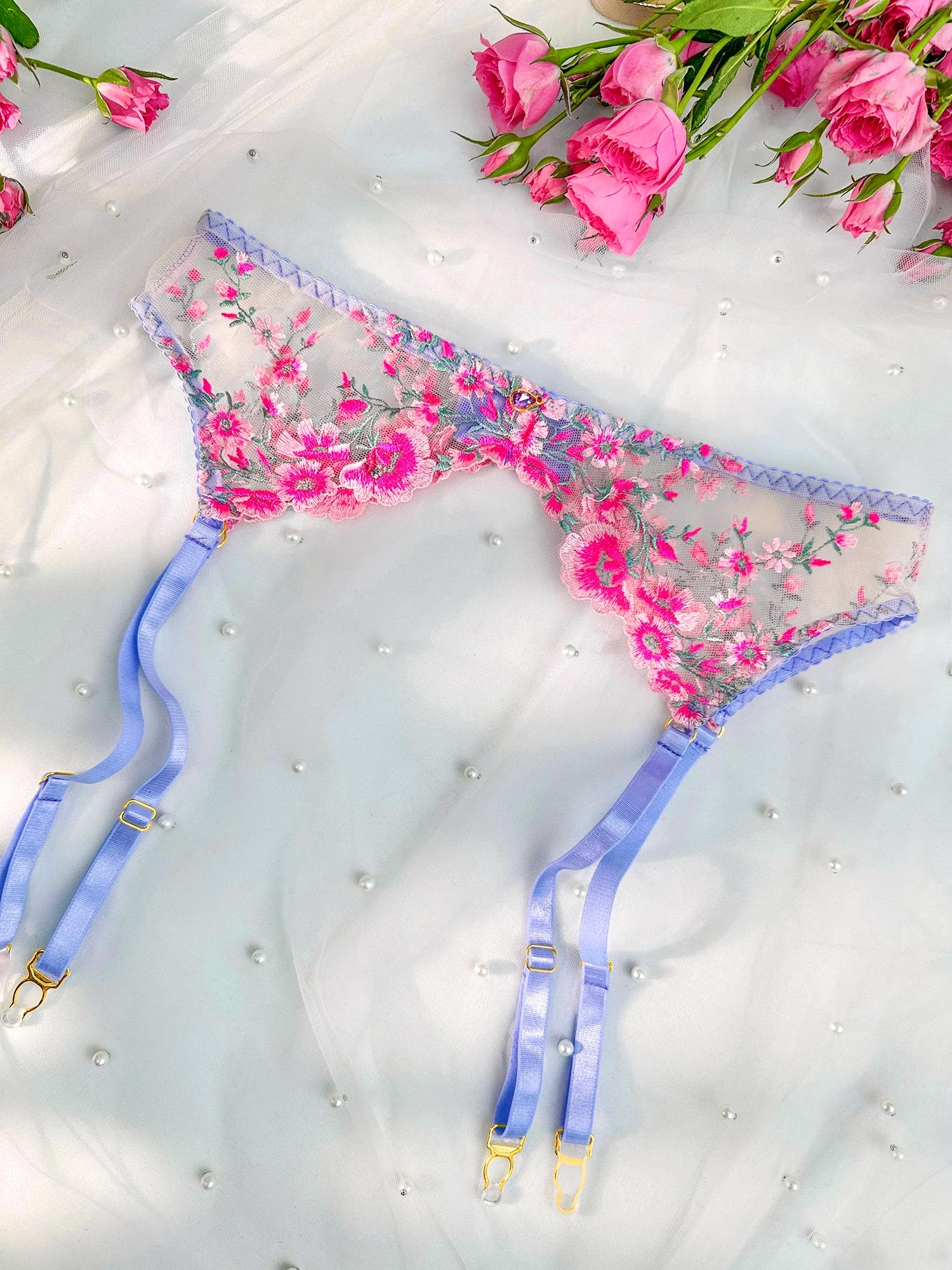 Fantasy Pink Bloom Embroidery Lingerie Set - Image 23