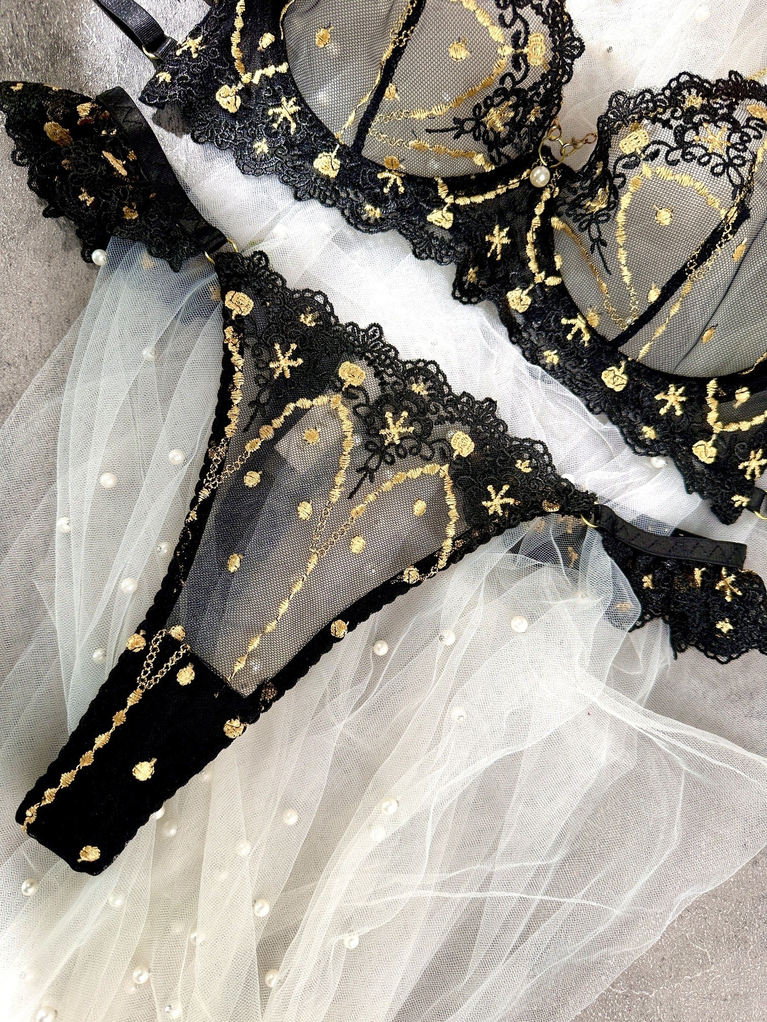 Lunar Lace Gold Celestial Lingerie Set - Image 8