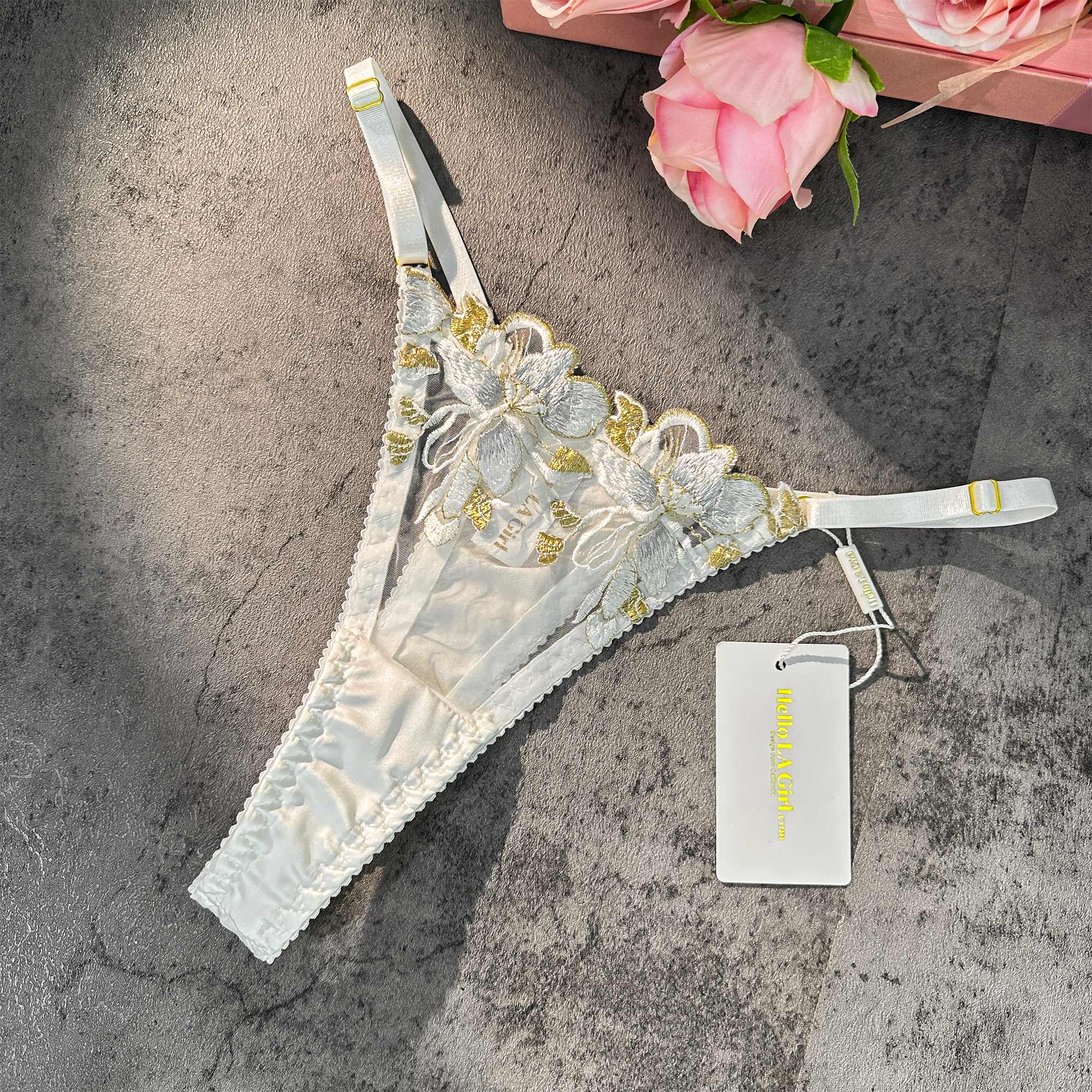 Luxury White Floral Lace Sheer Thong
