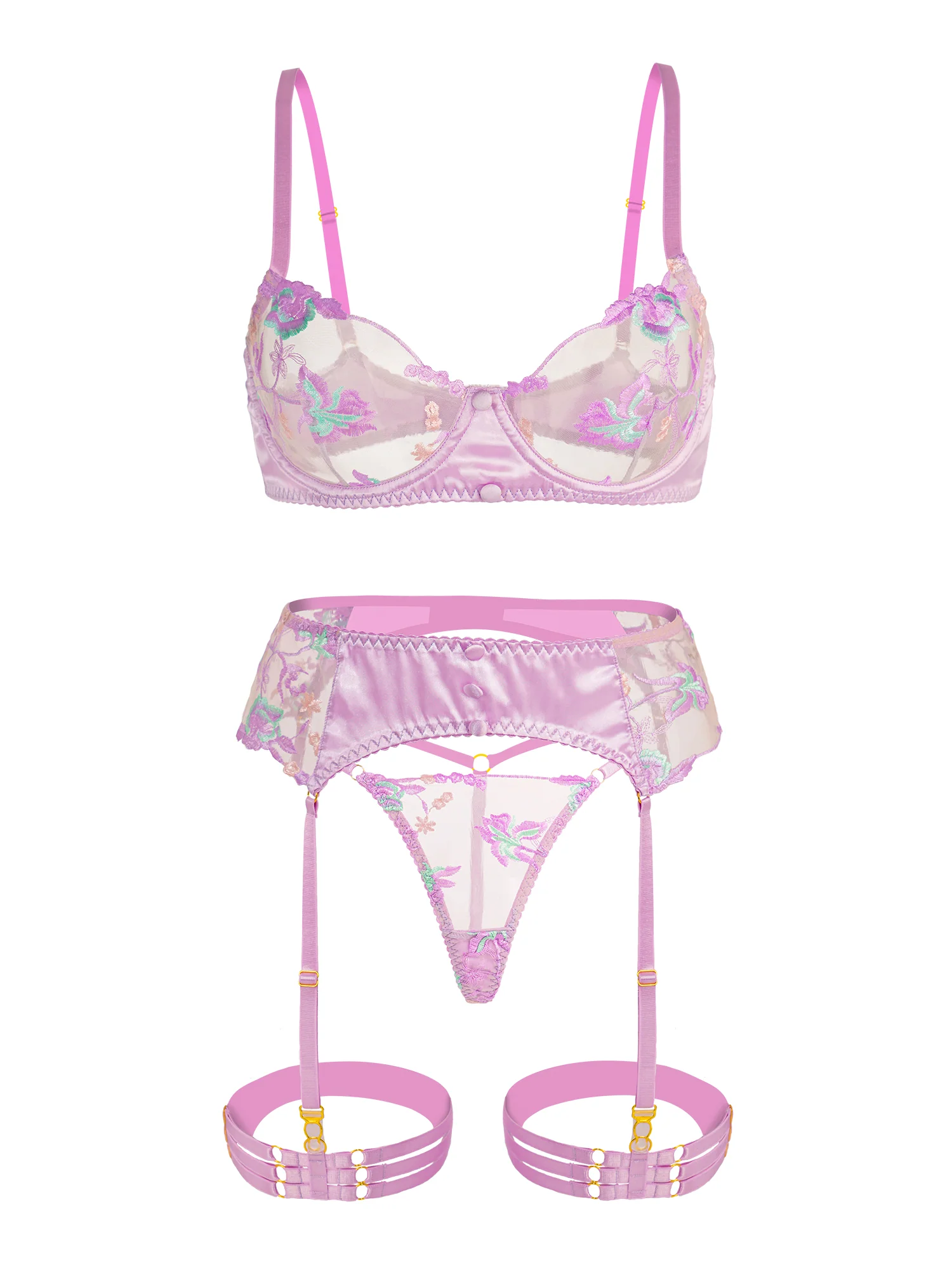 Mesh Embroidered Floral Lingerie Set - Image 7