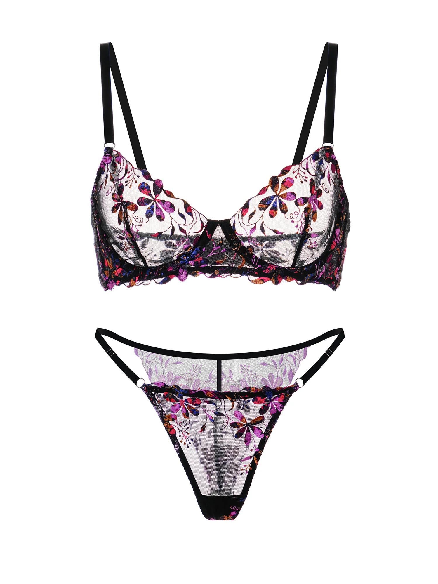 Midnight Blossom Lace Embroidered Lingerie Set - Image 6