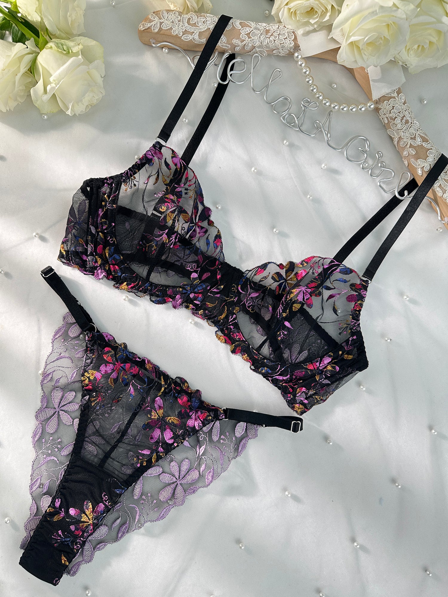Midnight Blossom Lace Embroidered Lingerie Set - Image 8