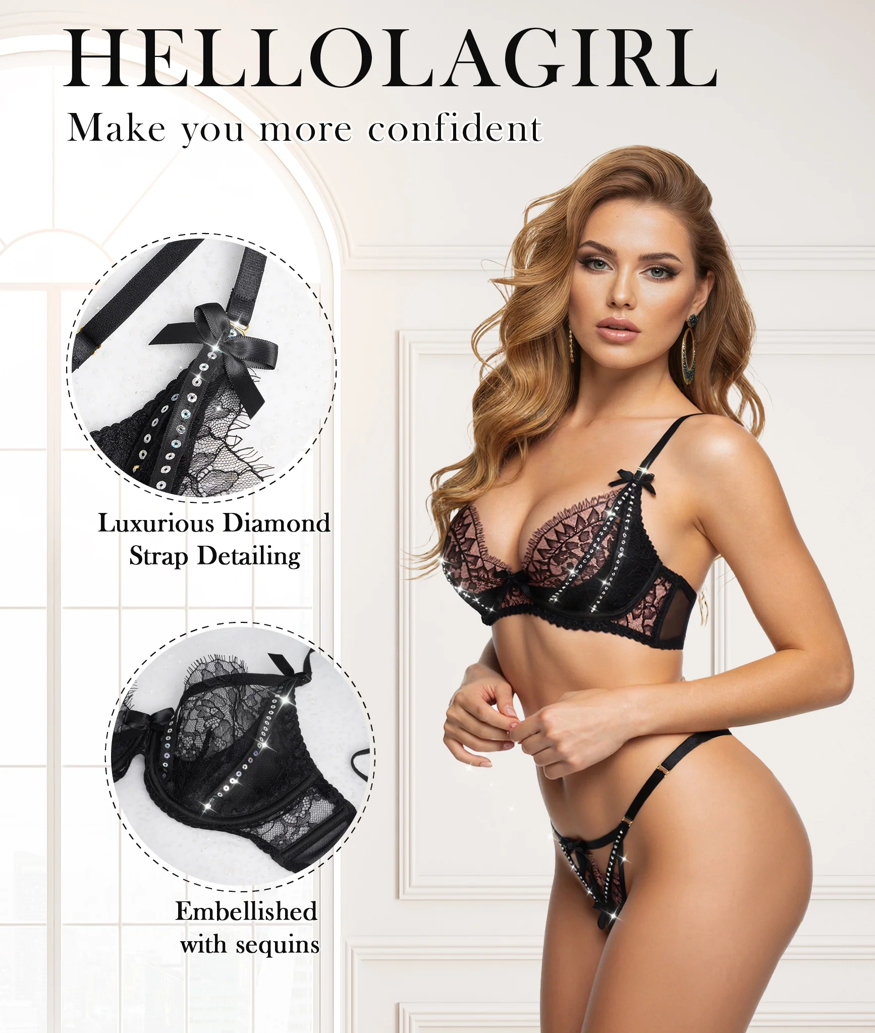 Midnight Noir Sparkle Lace Lingerie Set - Image 11
