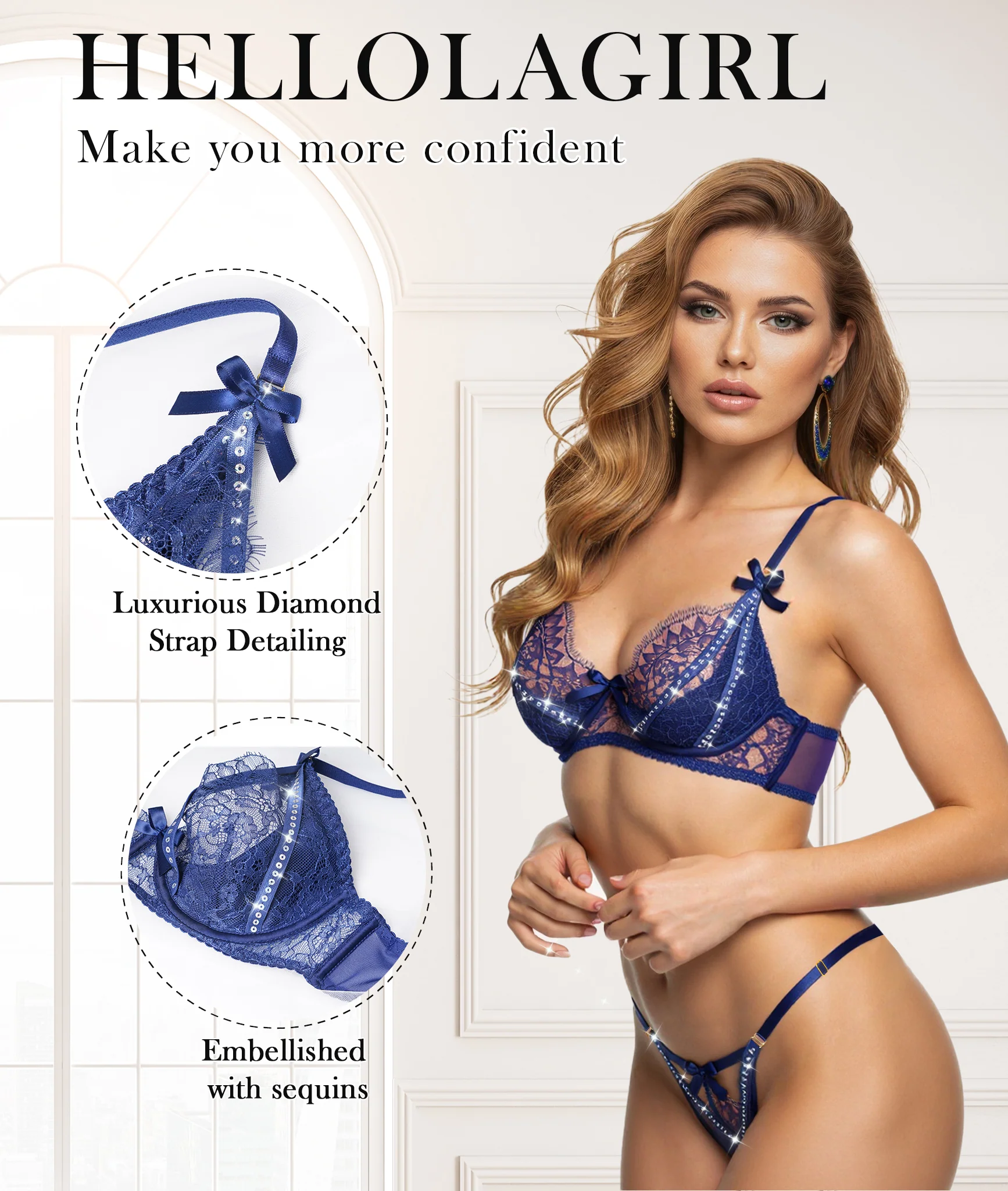 Midnight Sapphire Sparkle Lace Lingerie Set - Image 11
