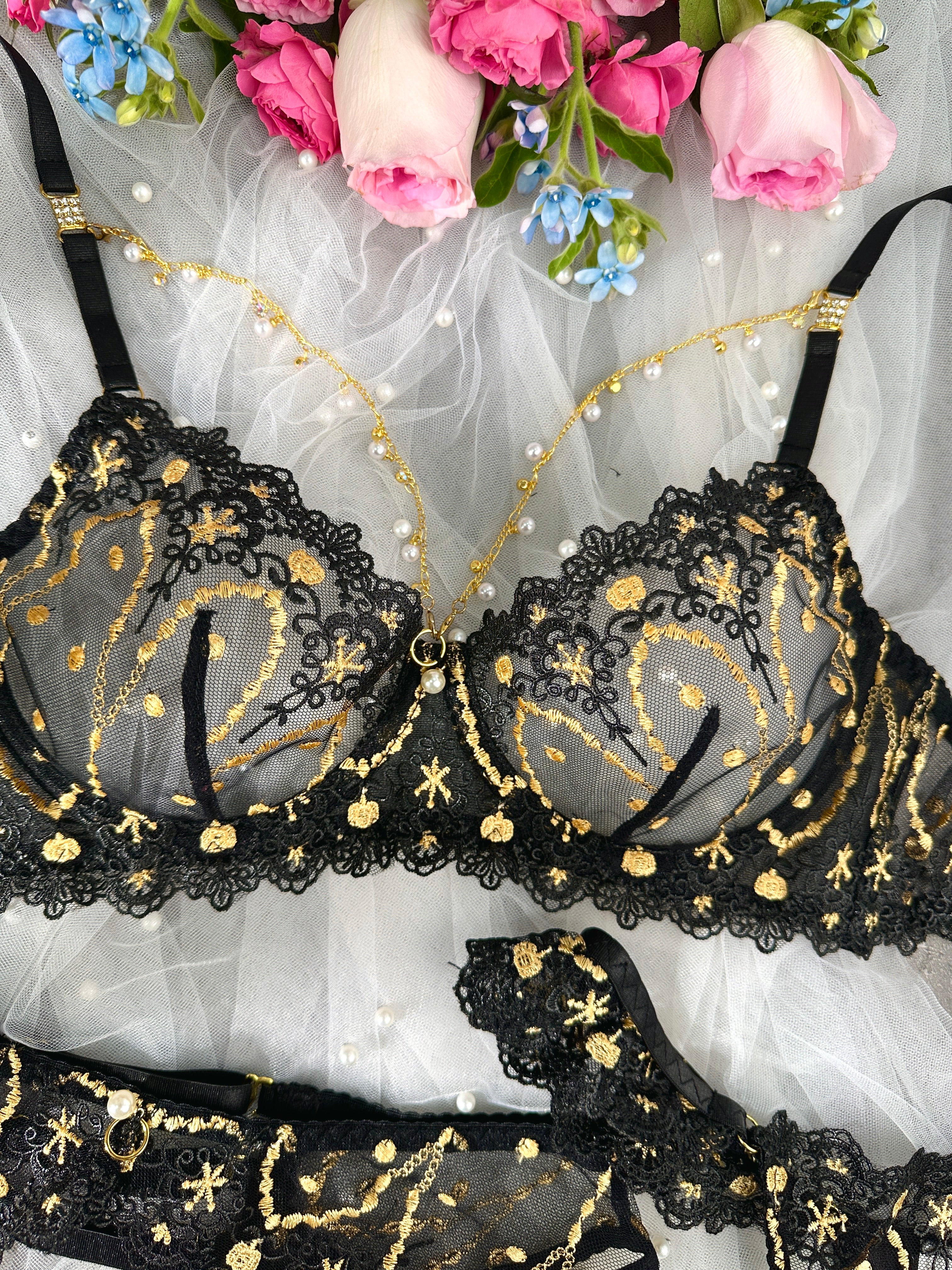 Opulent Lace Pearl-Embellished Lingerie Set - Image 19