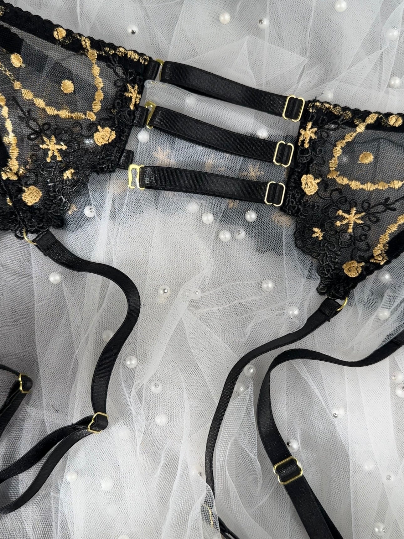 Opulent Lace Pearl-Embellished Lingerie Set - Image 21