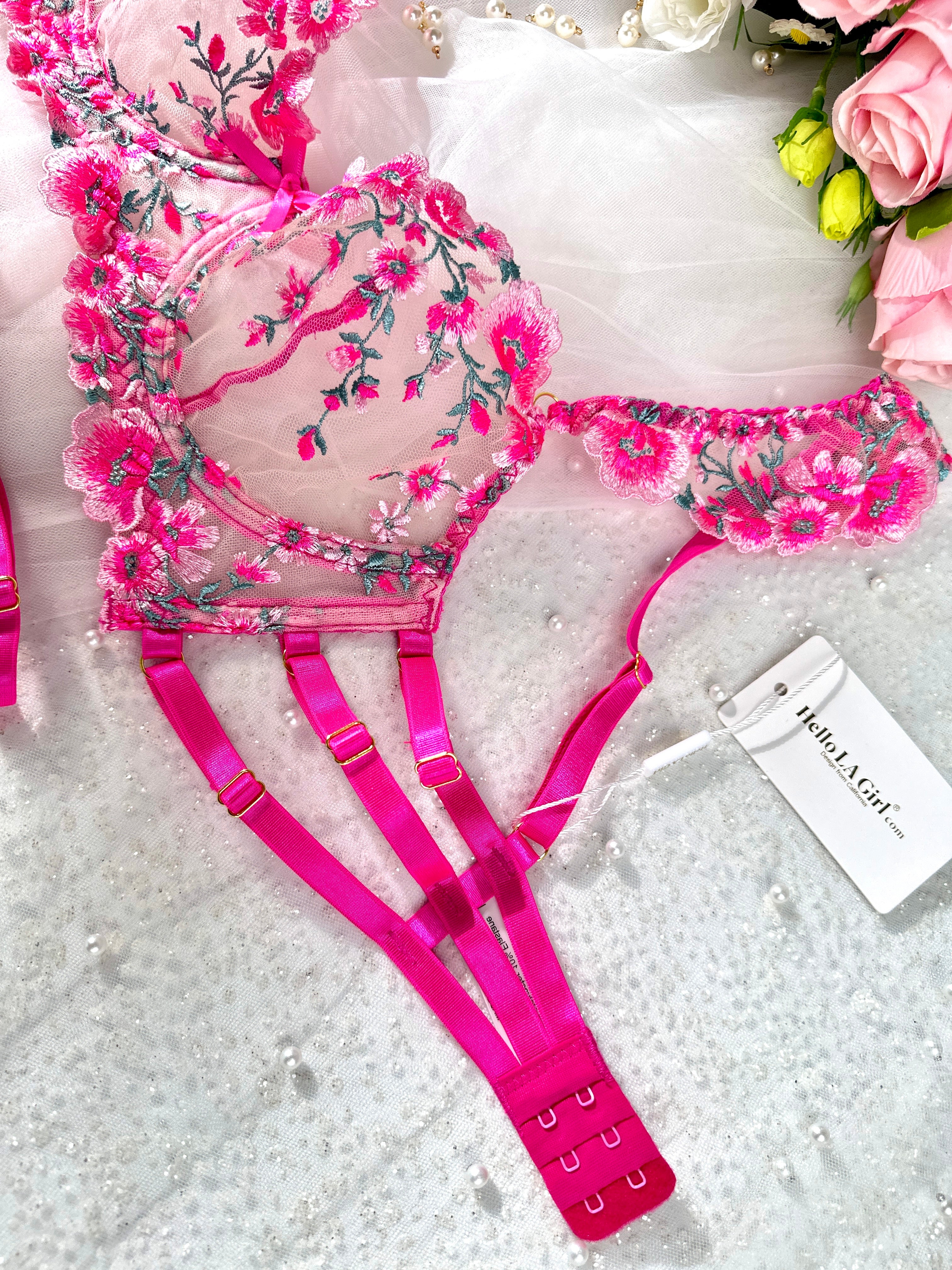 Pink Blossom Embroidery Lingerie Set - Image 12