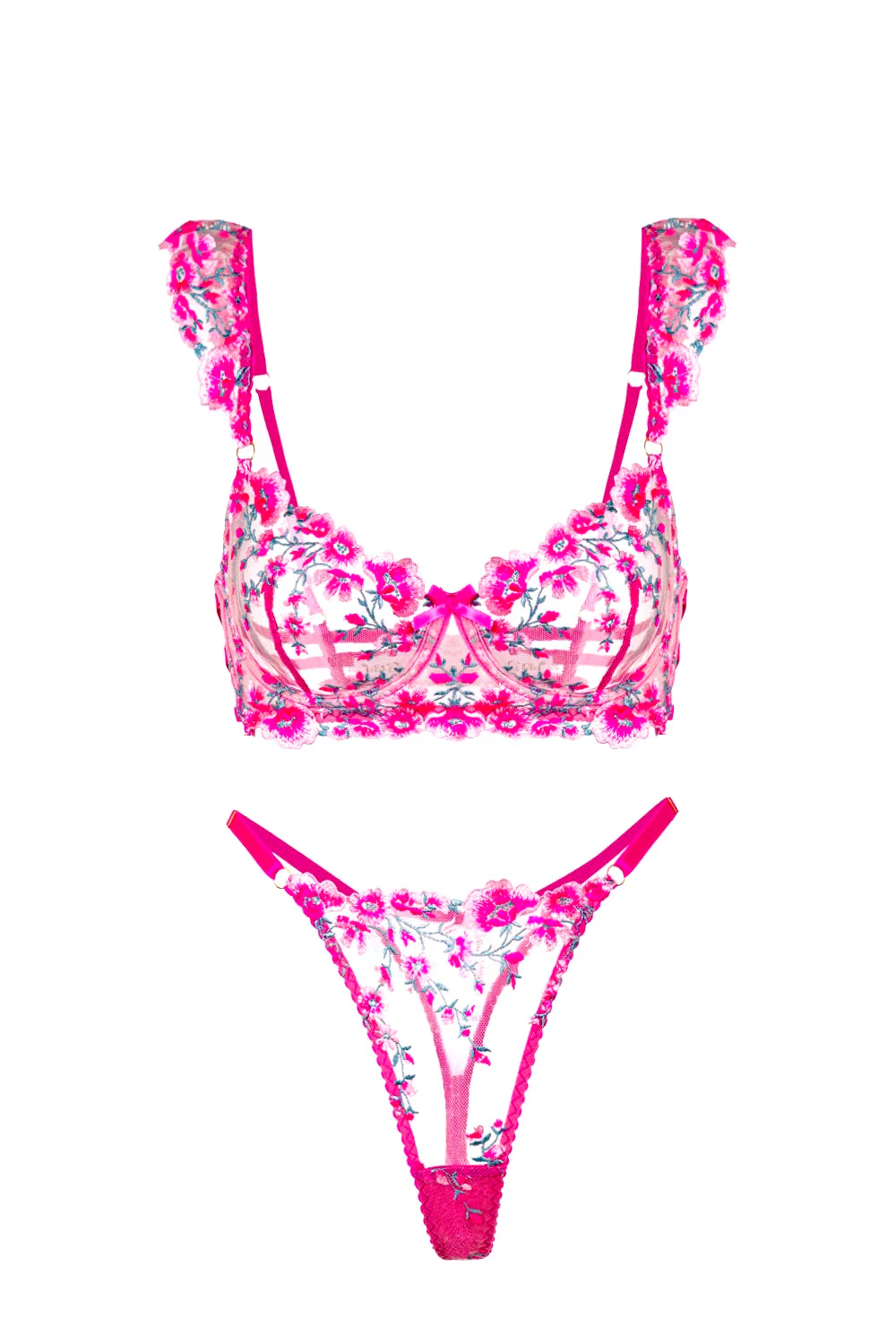 Pink Blossom Embroidery Lingerie Set - Image 3