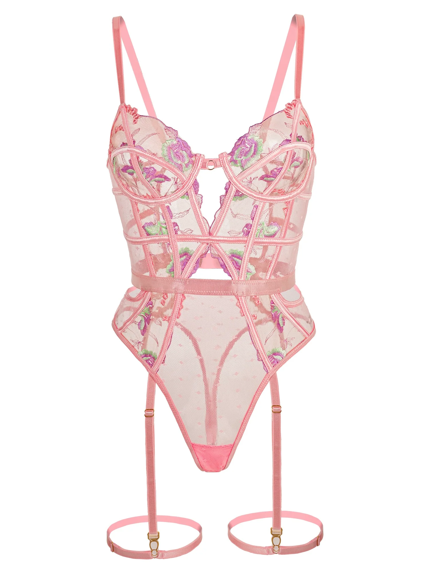 Pink Deluxe Floral Embroidered Bodysuit - Image 3