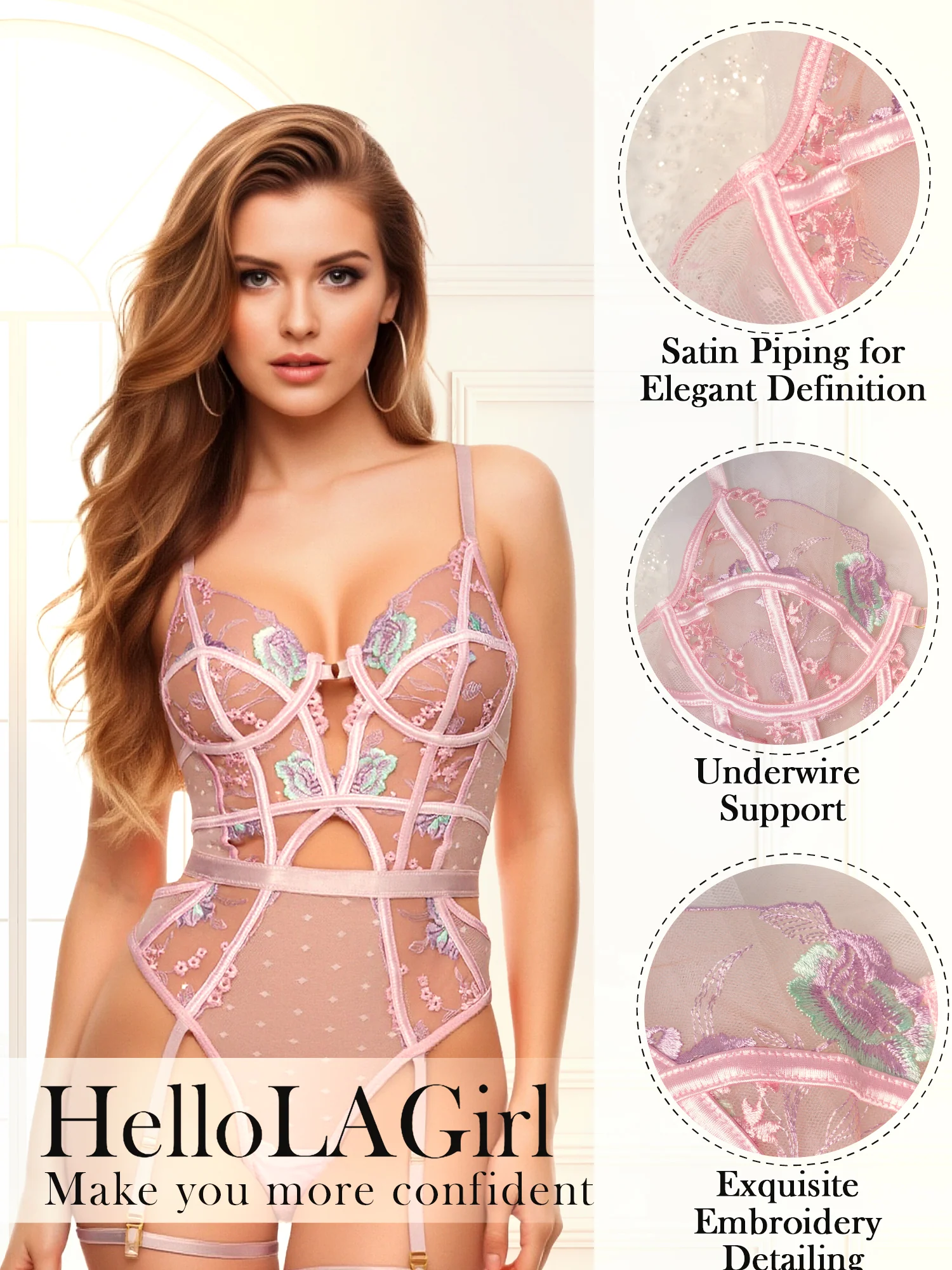 Pink Deluxe Floral Embroidered Bodysuit - Image 7