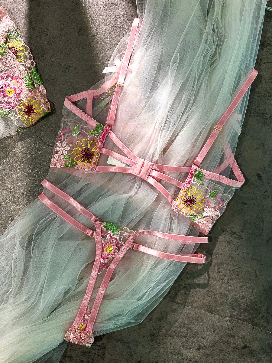 Pink Floral Embroidery  Lingerie Set - Image 10