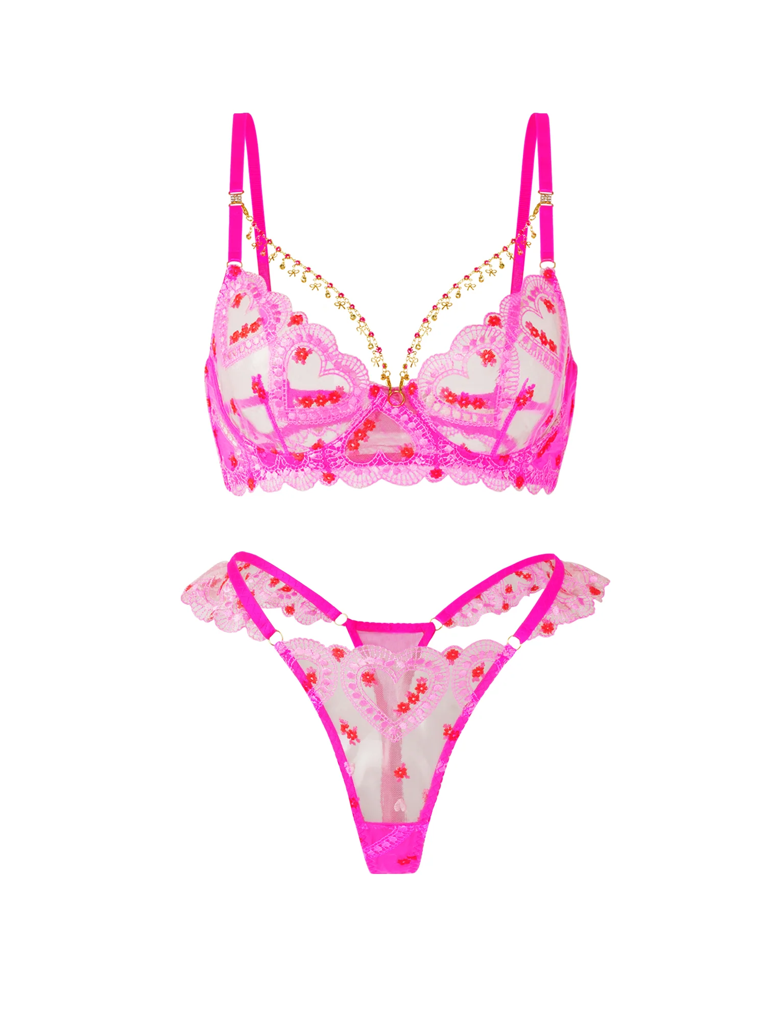 Pink Heart-Embellished Sheer Lingerie Set - Image 12