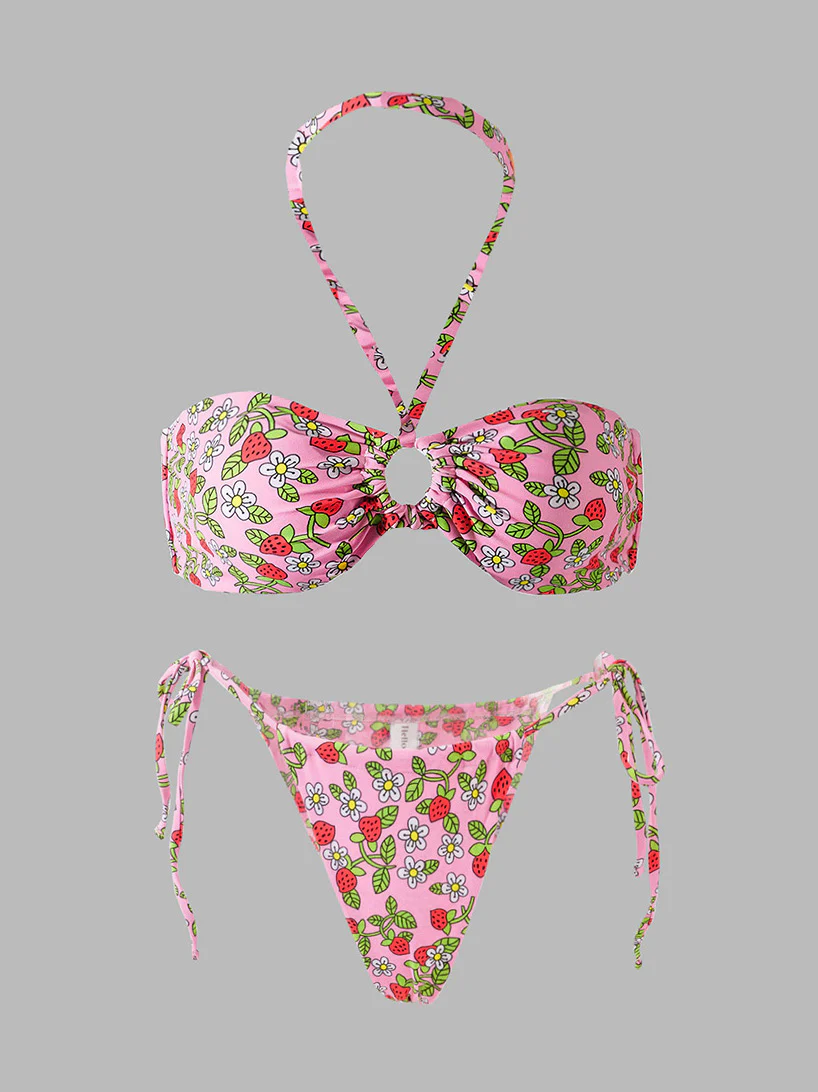 Pink Strawberry Double Fabric Bikini Set - Image 3