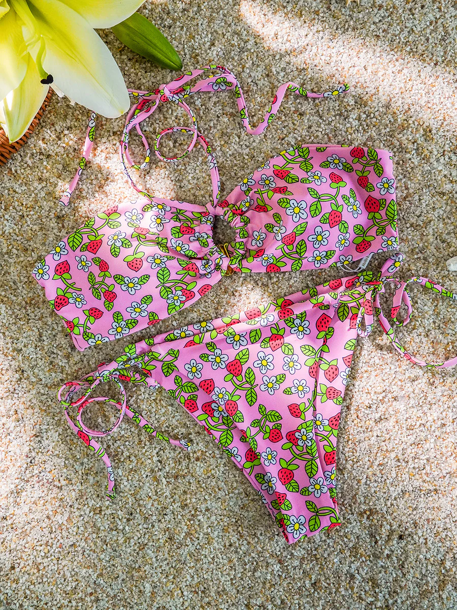 Pink Strawberry Double Fabric Bikini Set - Image 6