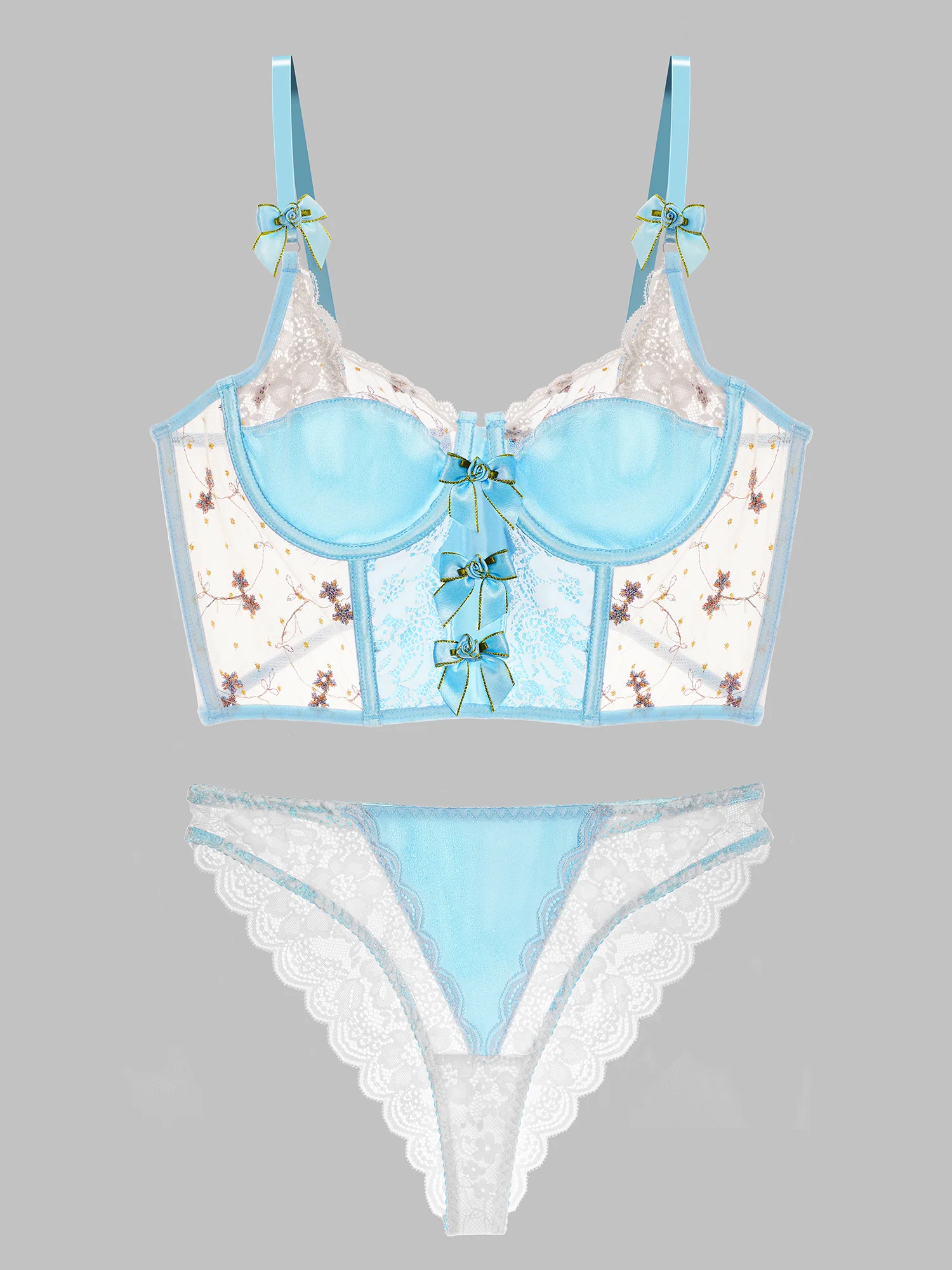Baby Blue Satin Rosette Bow Lingerie Set - Image 19
