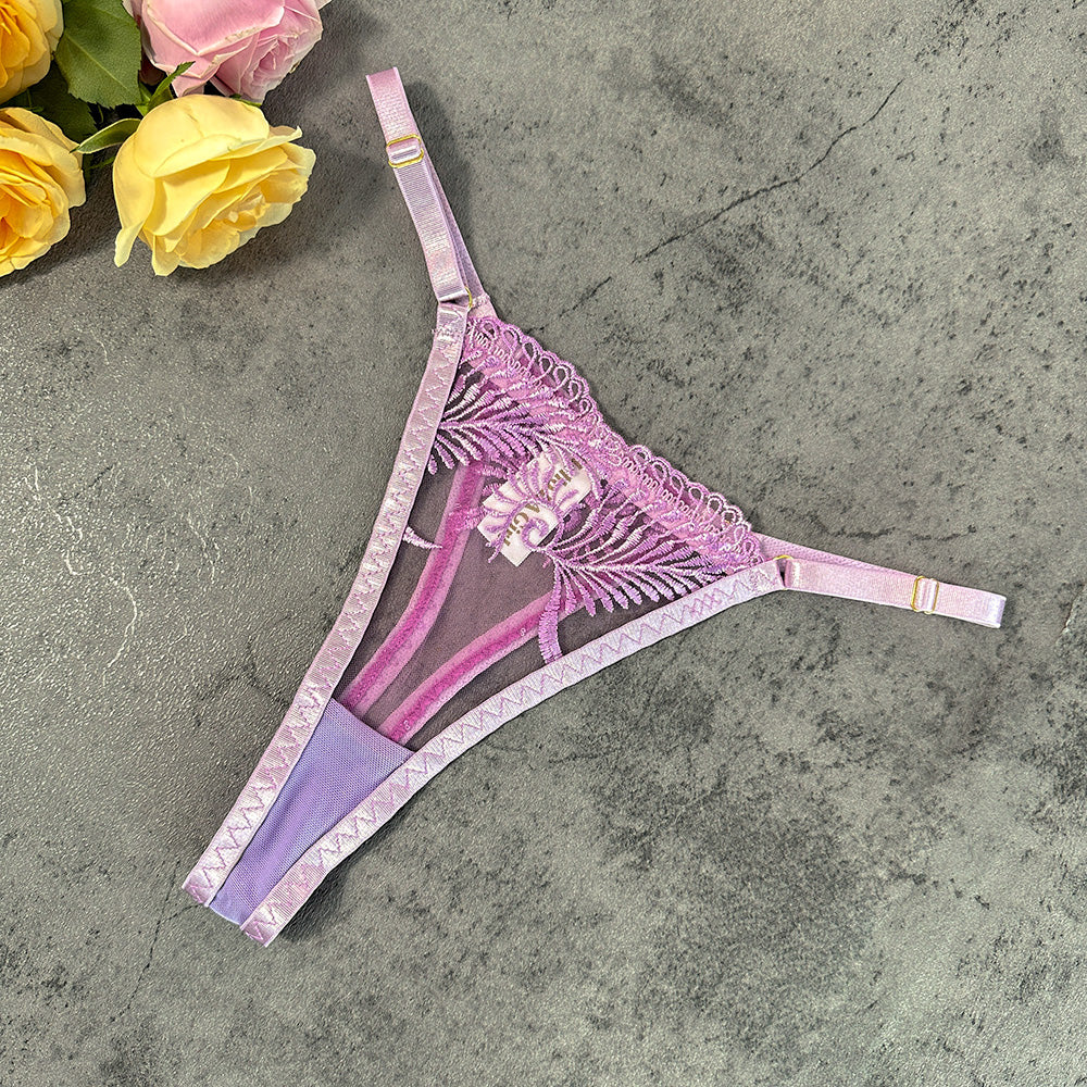 Purple Embroidery Adjustable Thong