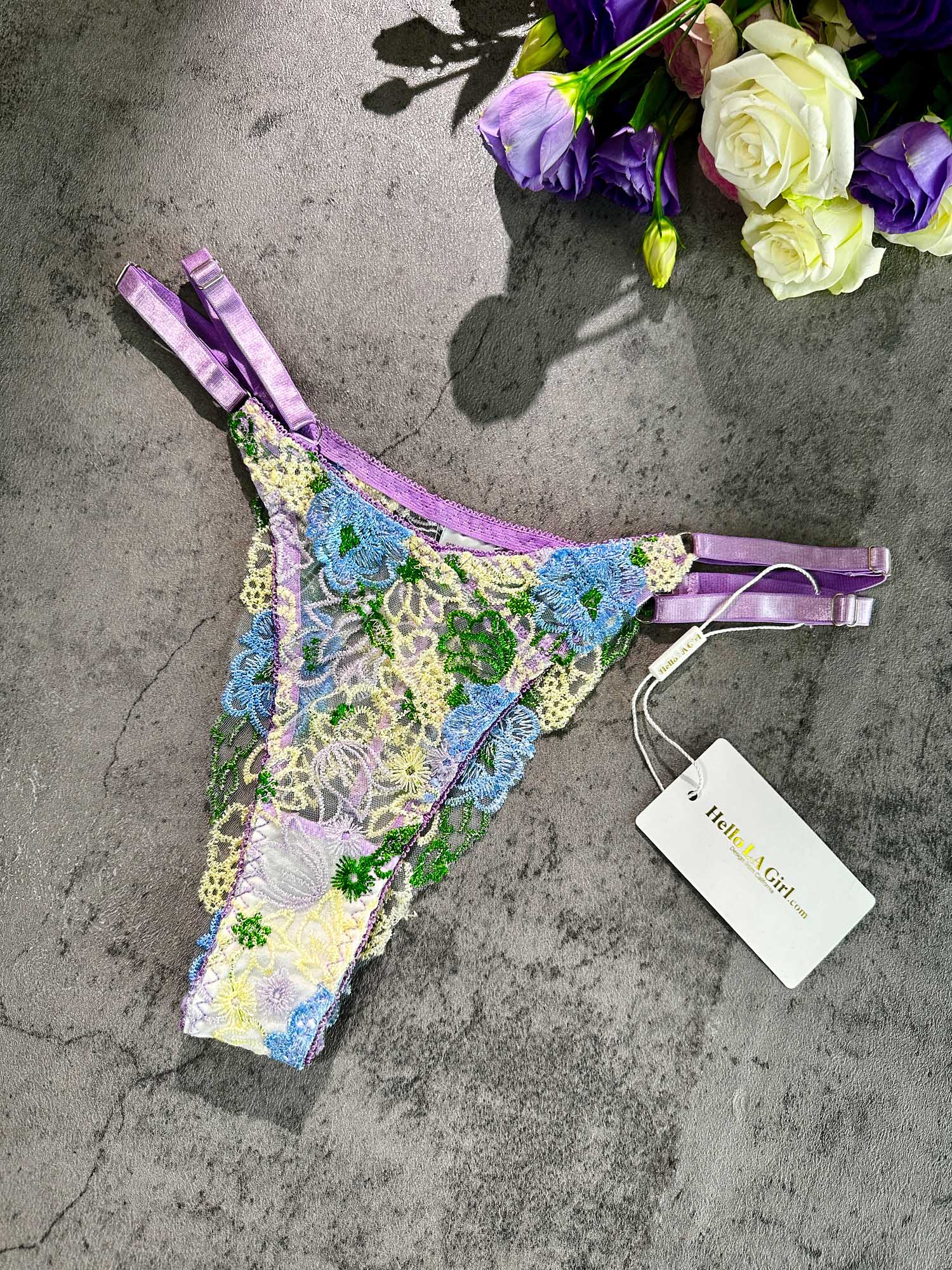 Purple Florals Embroidery Thong - Image 2