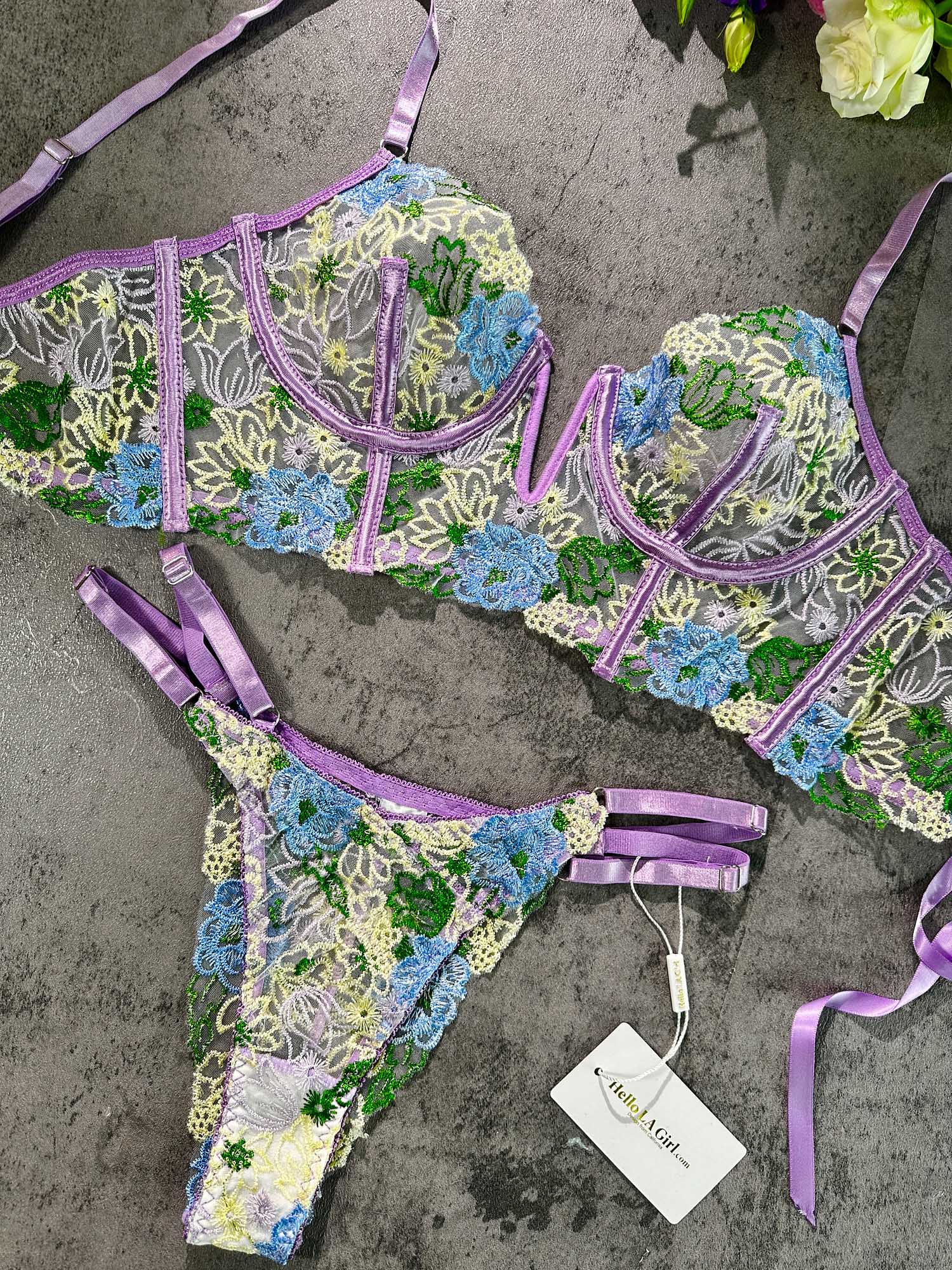 Purple Florals Embroidery Thong - Image 3