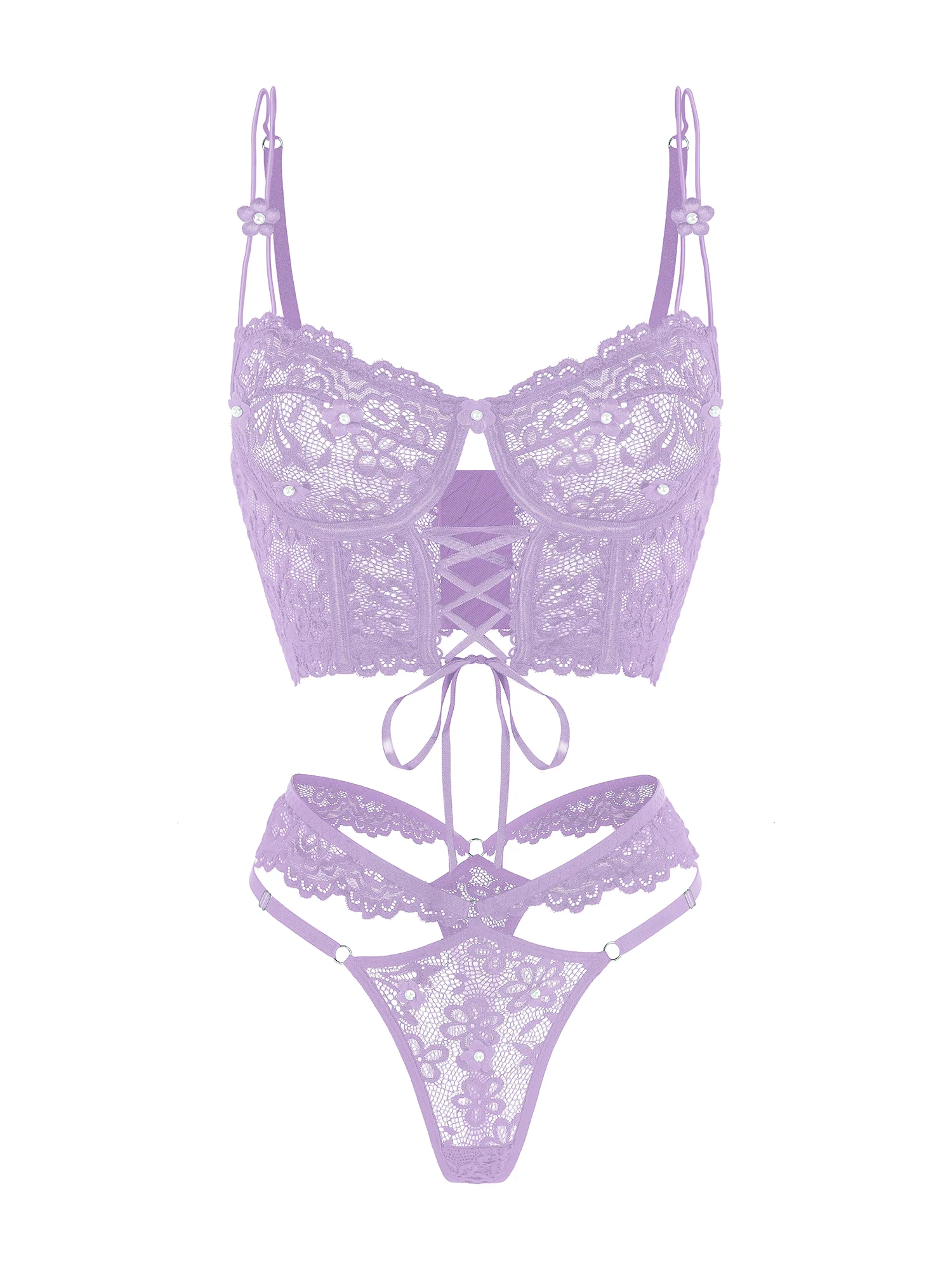 Purple Pearls Flower Lingerie Set - Image 3