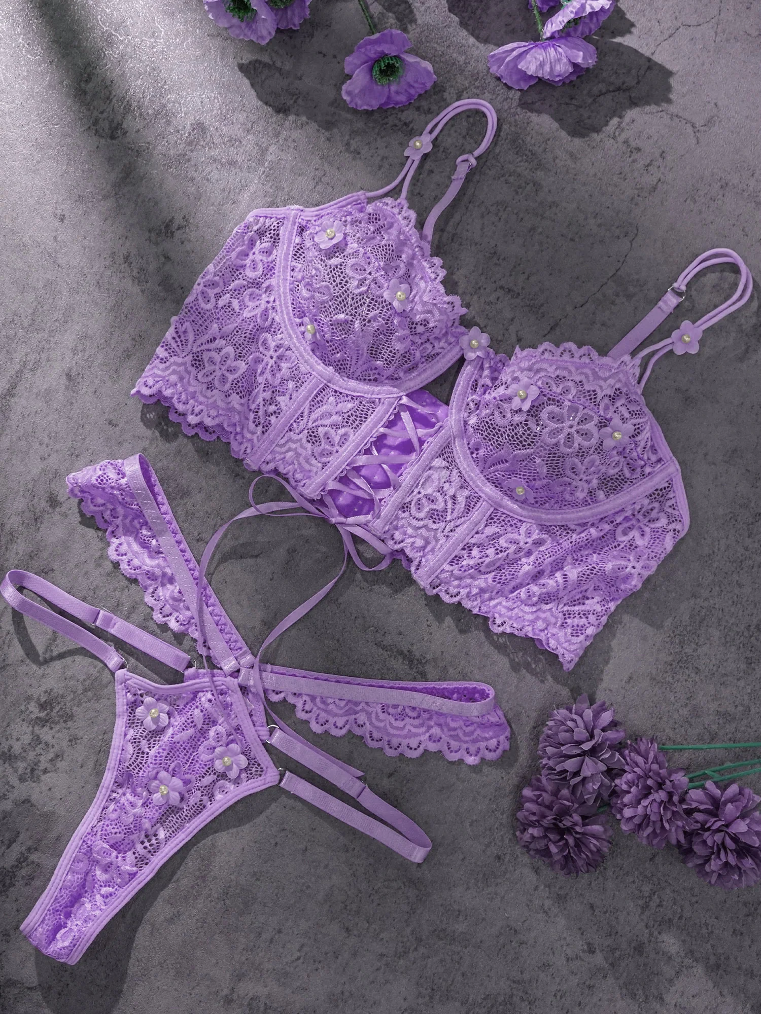 Purple Pearls Flower Lingerie Set - Image 7
