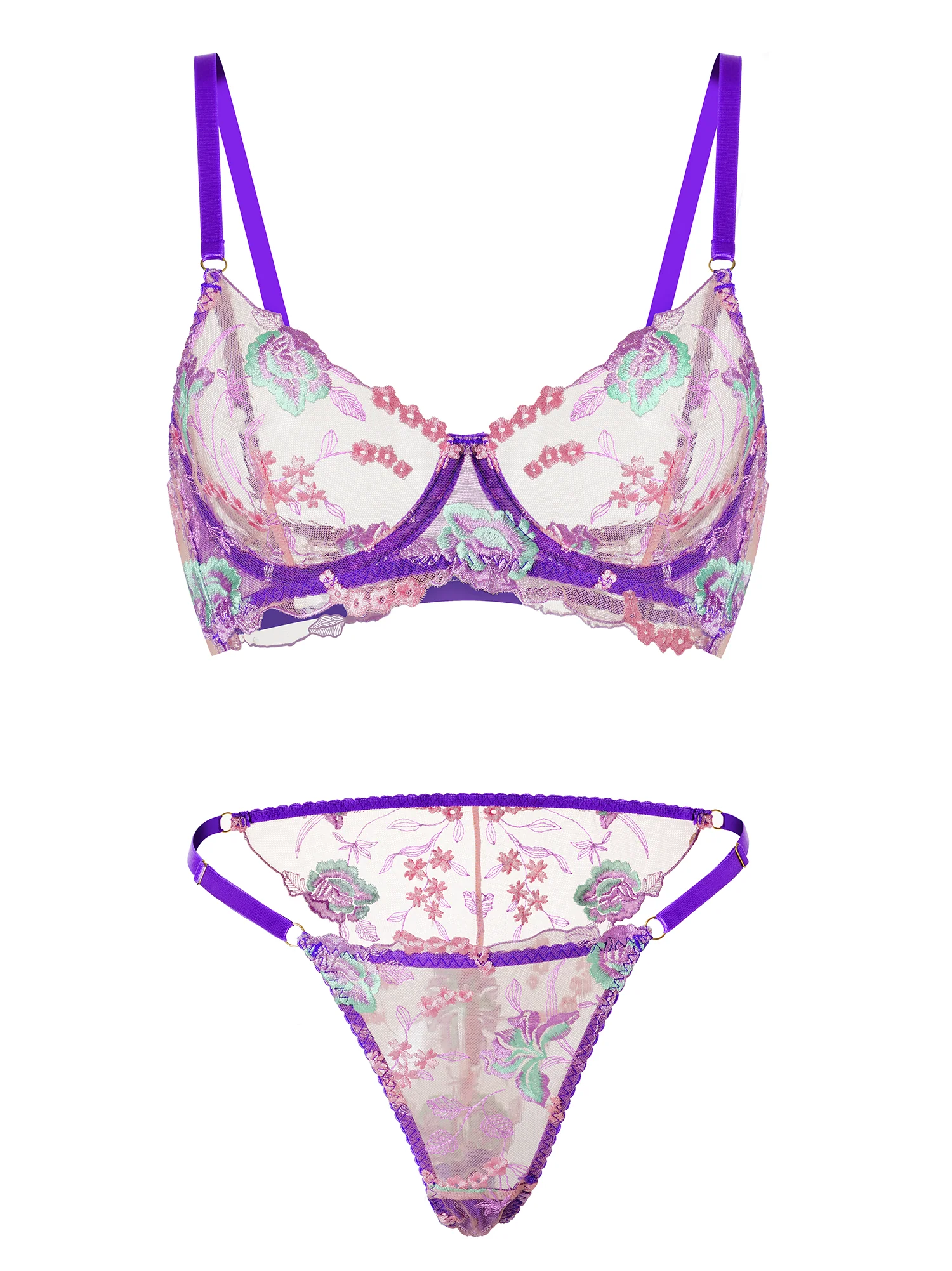 Purple Petal Embroidered Lingerie Set - Image 11