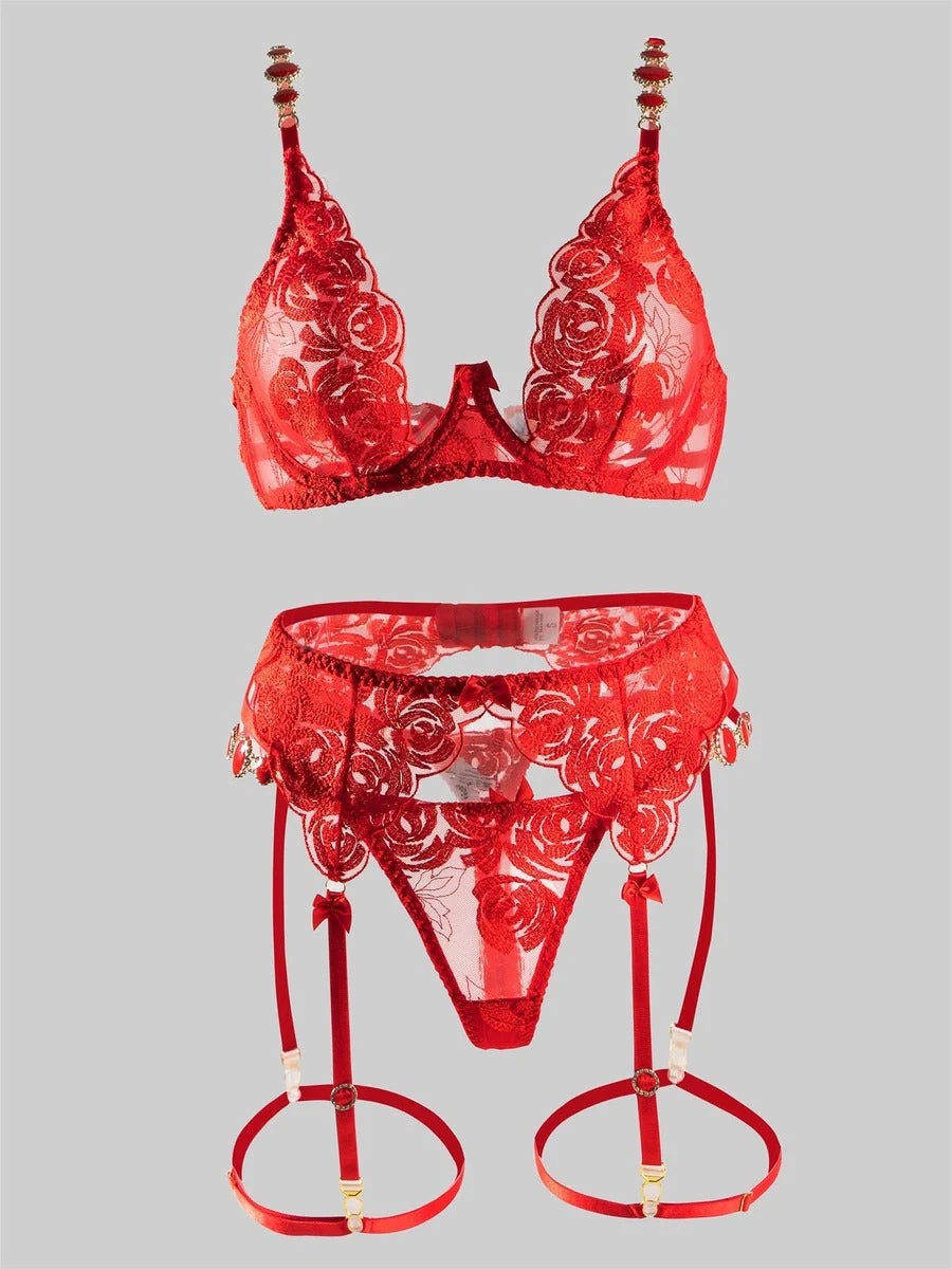 Red Embroidered Sexy Push Up Lingerie Set - Image 18