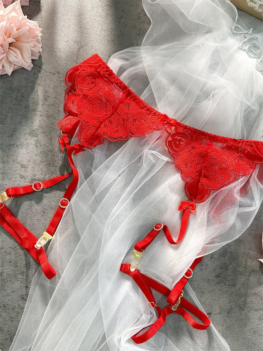 Red Embroidered Sexy Push Up Lingerie Set - Image 22