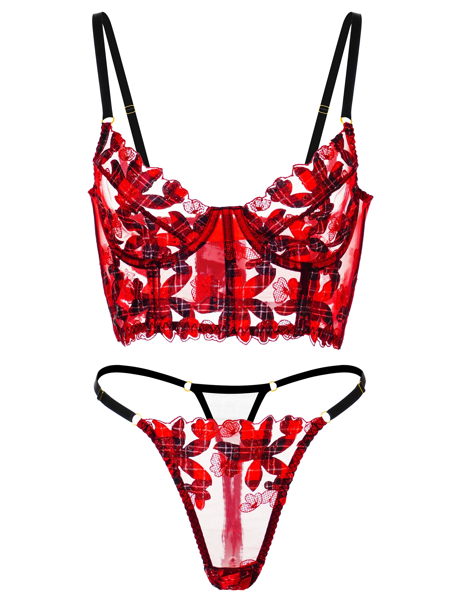 Red Tartan Flower Lingerie Set - Image 17