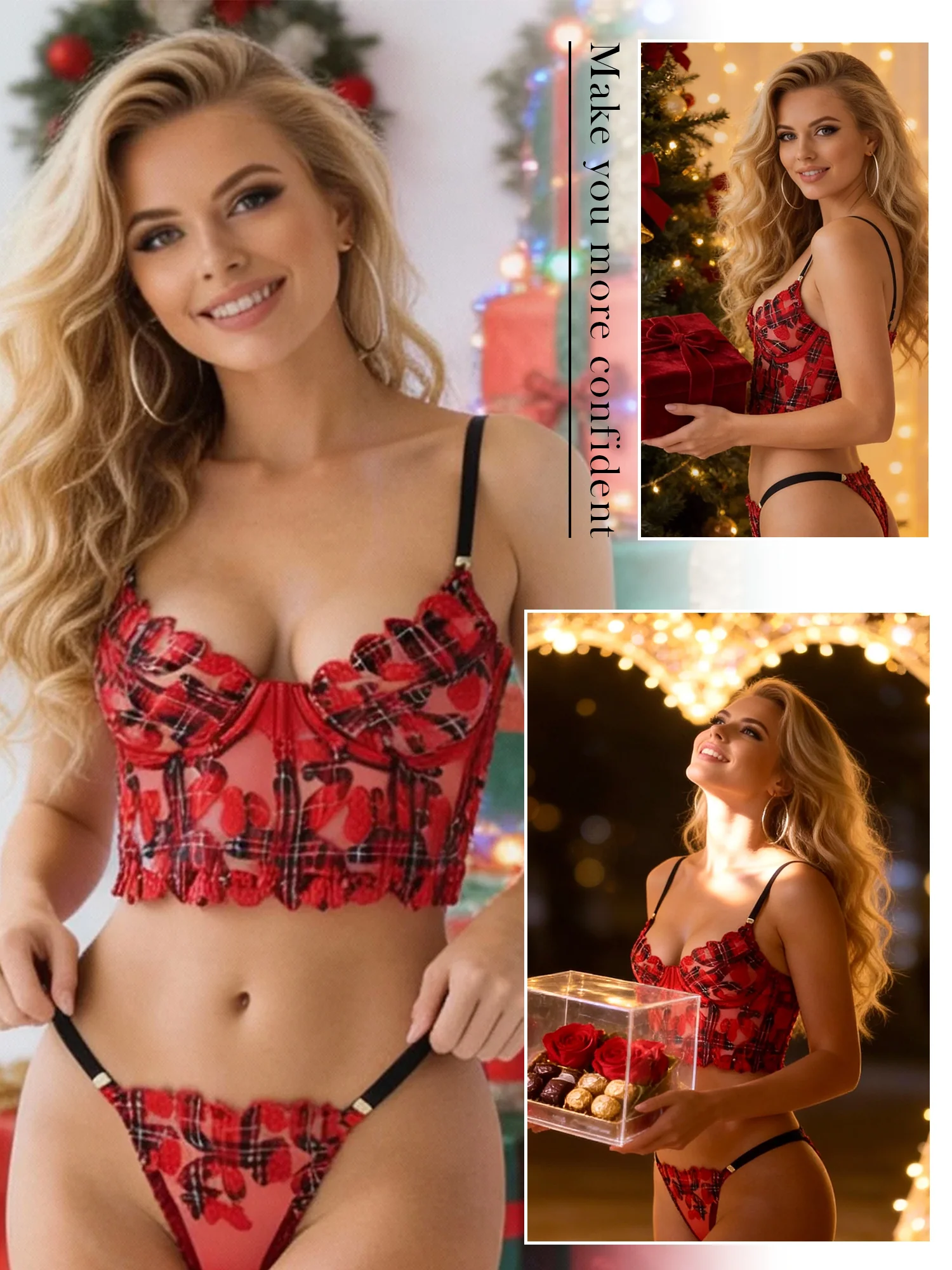 Red Tartan Flower Lingerie Set - Image 22