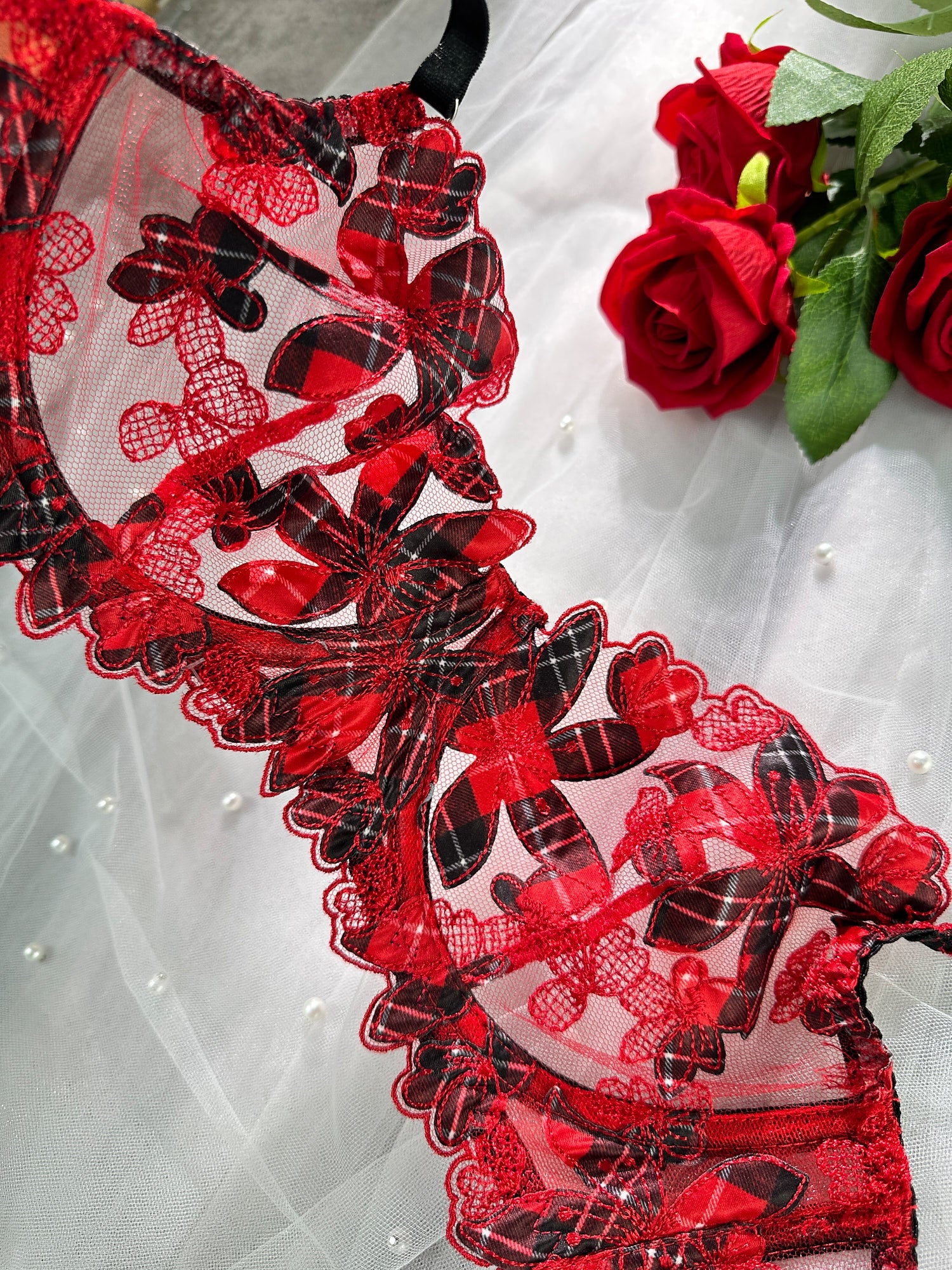 Red Tartan Flower Lingerie Set - Image 11