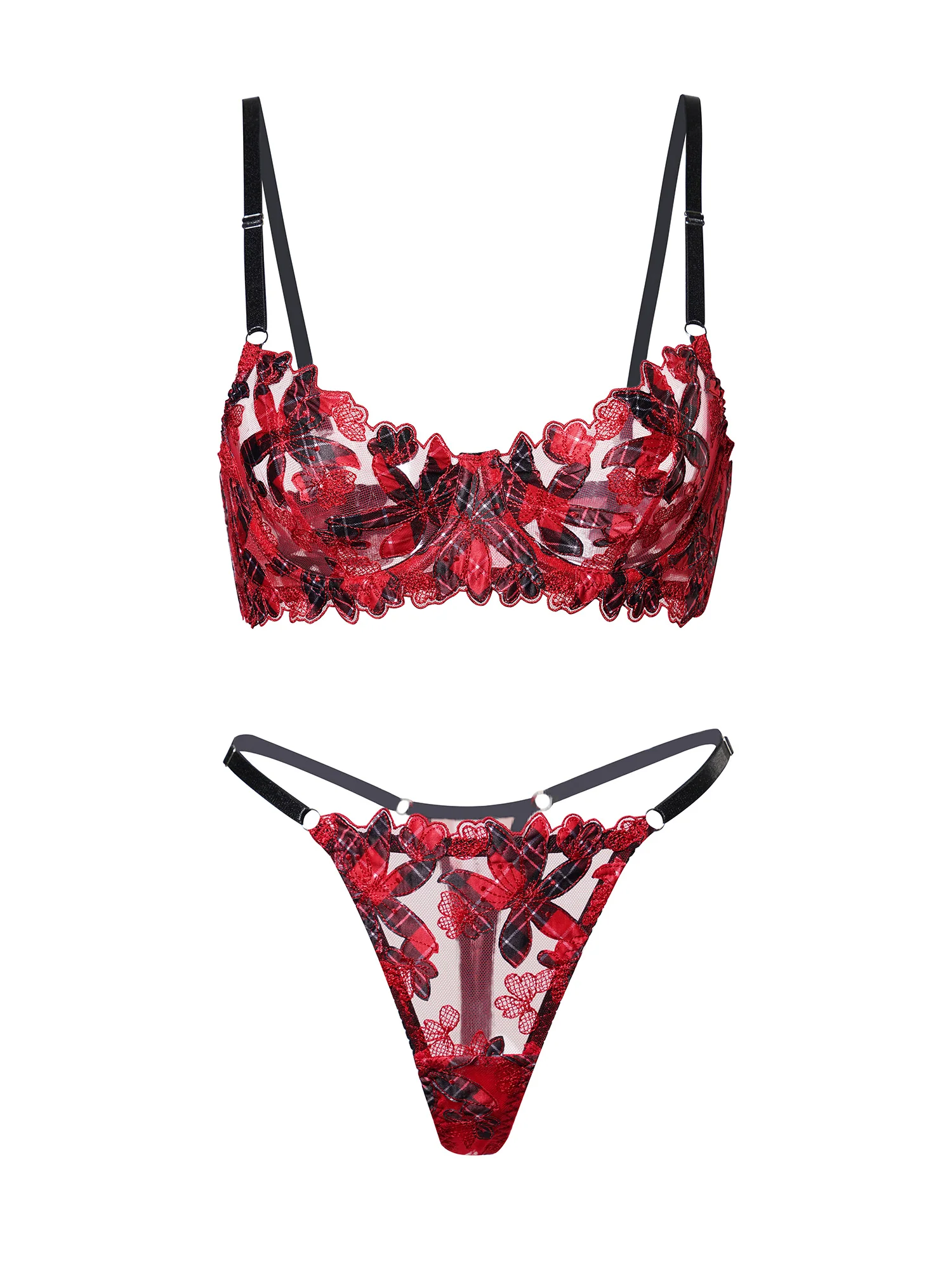 Red Tartan Flower Lingerie Set - Image 3