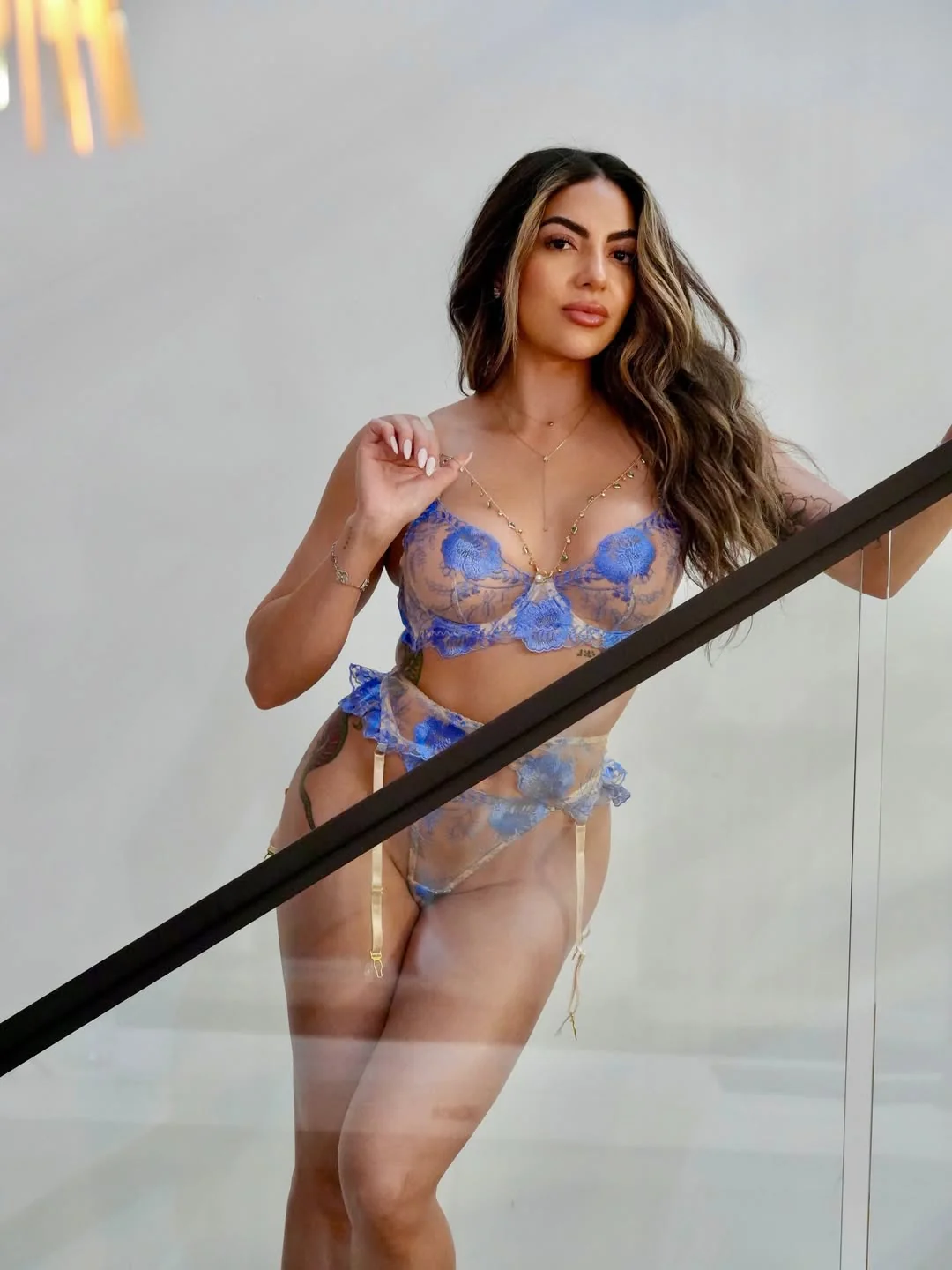 Azure Bloom Chain-Detail Embroidered Lingerie Set - Image 10