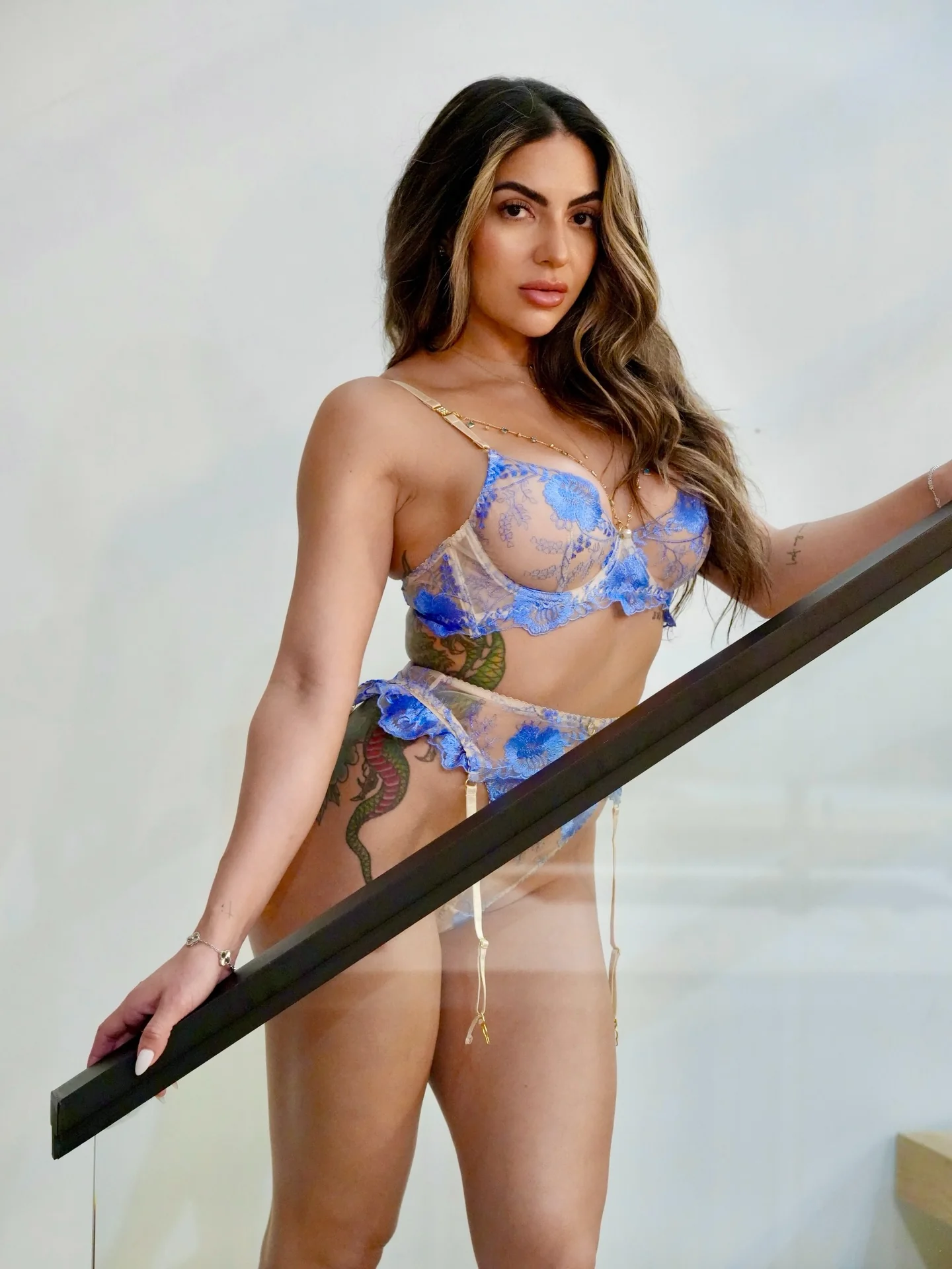 Azure Bloom Chain-Detail Embroidered Lingerie Set - Image 11