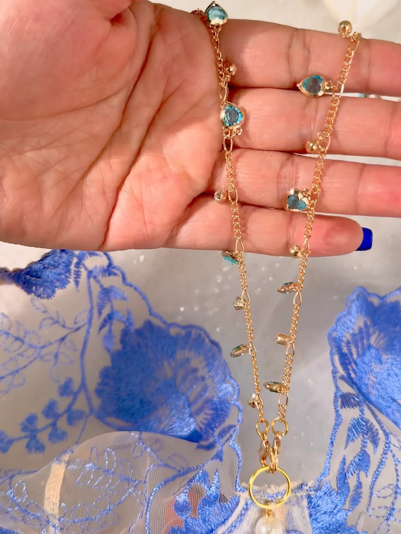 Azure Bloom Chain-Detail Embroidered Lingerie Set - Image 18