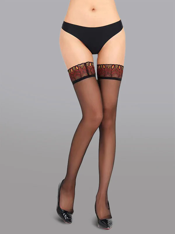 Sexy Peacock Lace Trim Thigh High Stockings - Image 6