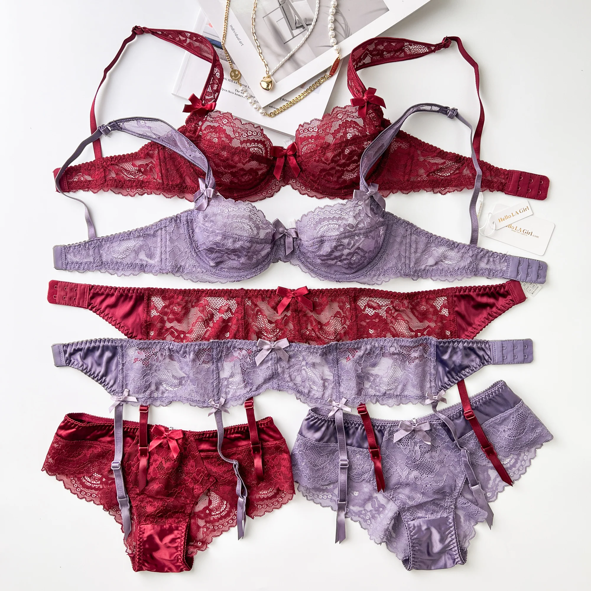 Sexy Red Floral Lace Trim Garter Lingerie - Image 5