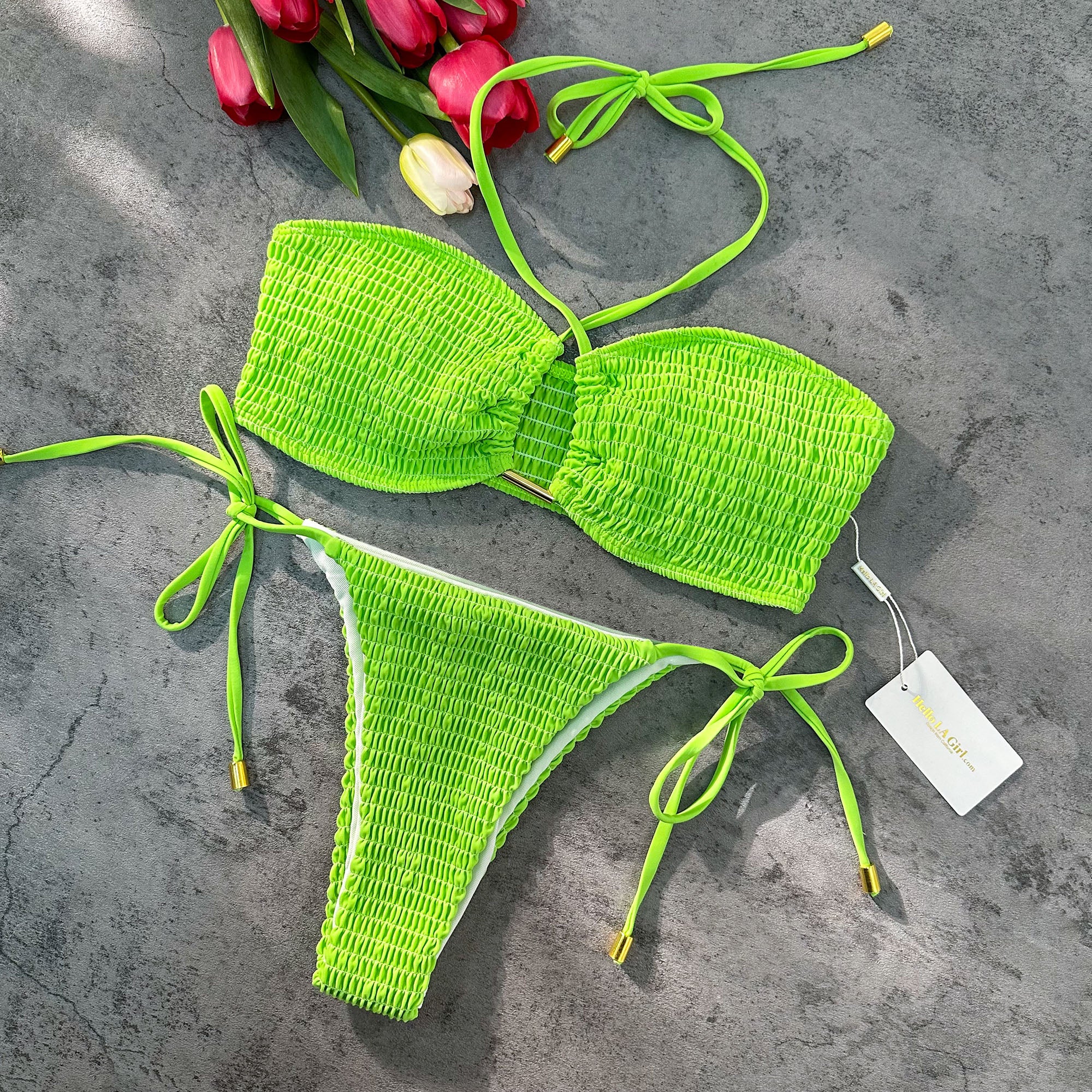 Solid Color Metal Sexy Bikini Set - Image 5