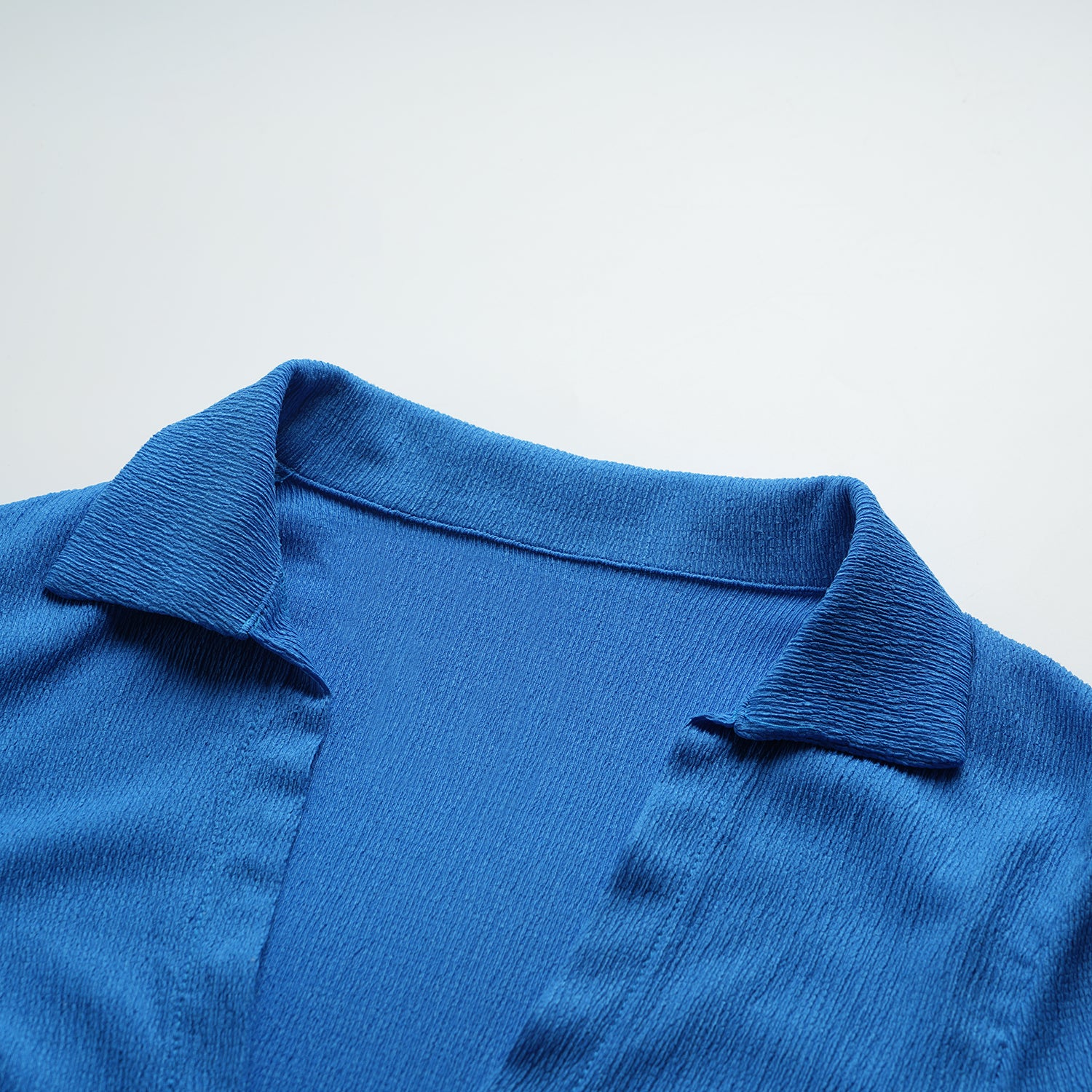 Solid Blue Long Sleeve Lace up Tops With Split Half Dress - Image 6