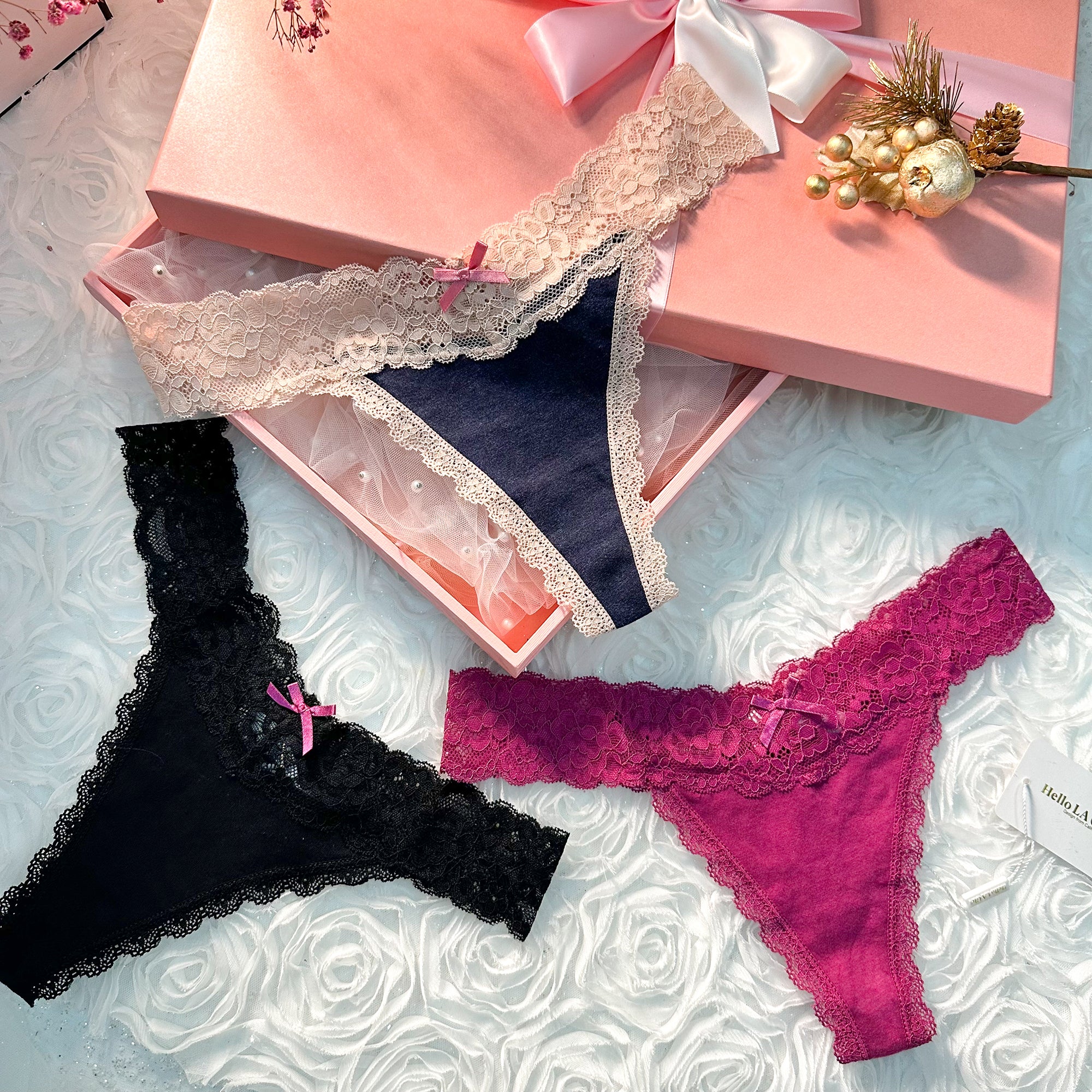 Solid Color T Back Lace Low Waist Cotton Seamless 3 Pack Thongs - Image 3