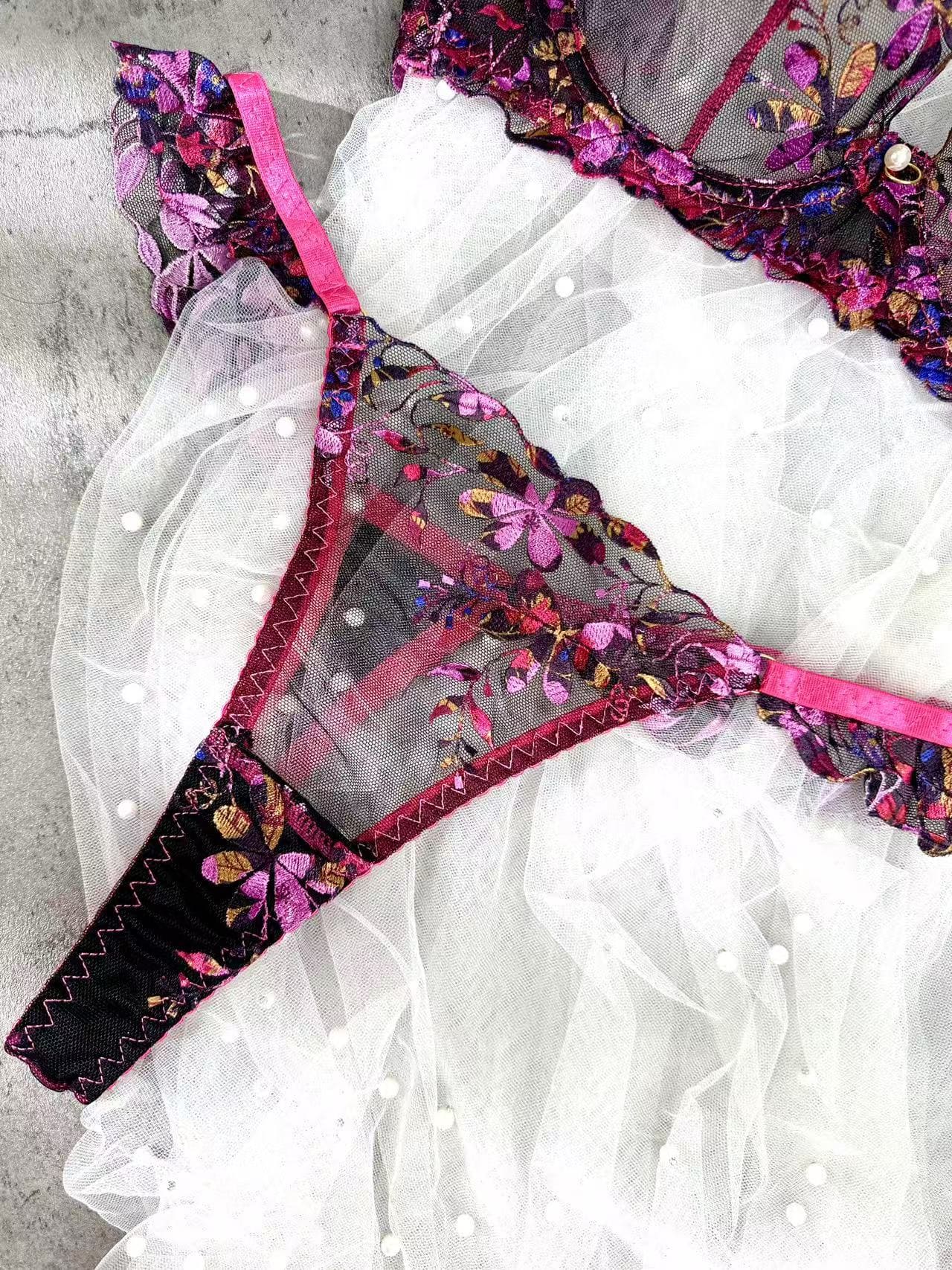 Sophia Vibrant Floral Embroidered Lingerie Set - Image 7
