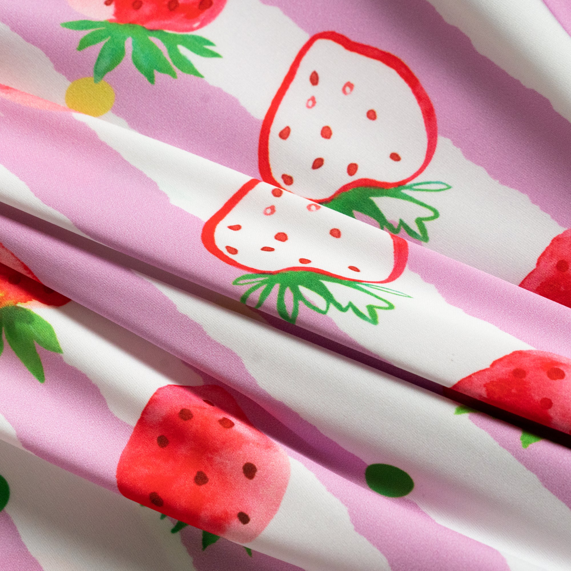 Strawberries Print Pink Stripes Sleep Shirt Silky Satin Pajamas Sleepshirt - Image 11