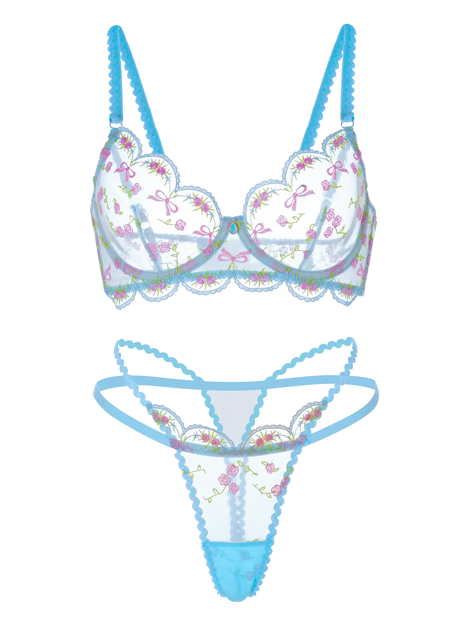 Light Blue Floral Lace Lingerie Set - Image 2