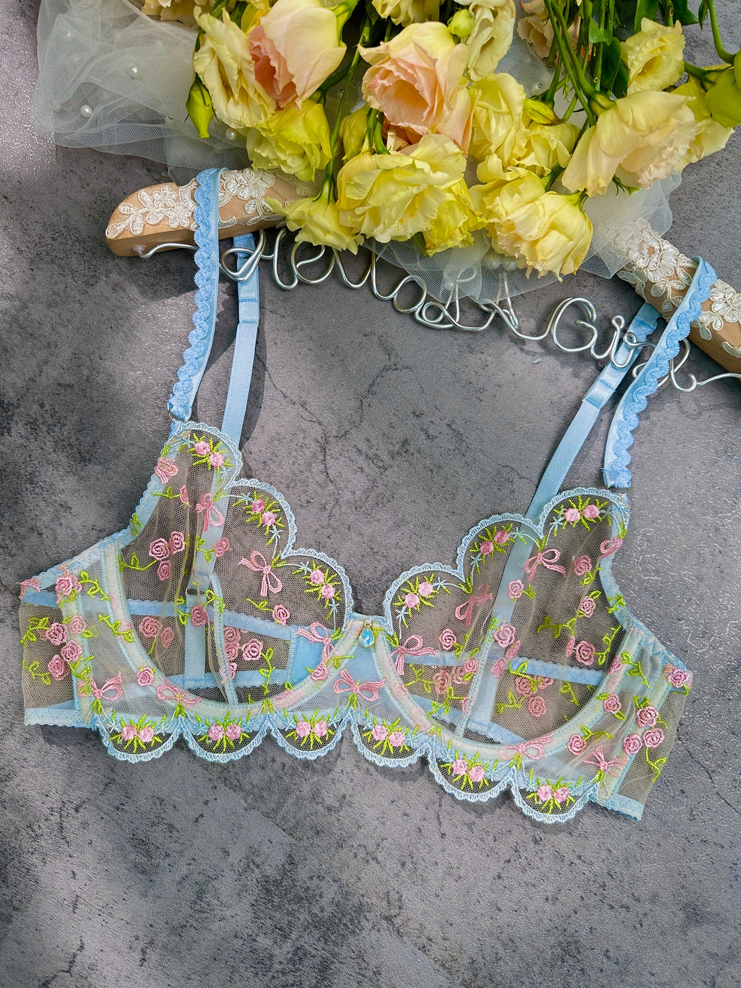 Light Blue Floral Lace Lingerie Set - Image 22