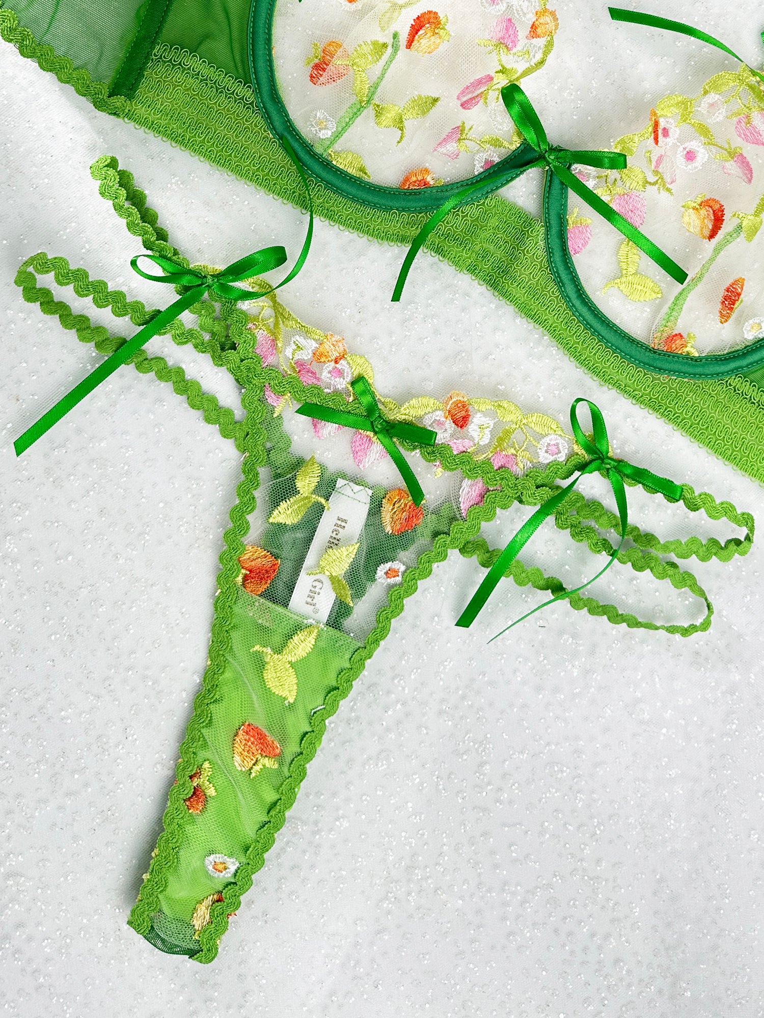 Garden Green Floral Lace Lingerie Set - Image 19