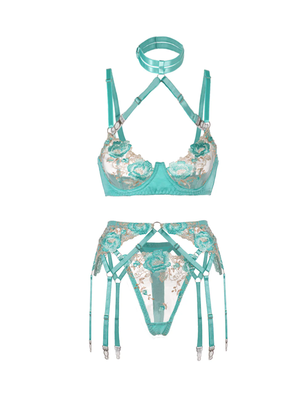 Turquoise Floral Allure Lingerie Set - Image 12
