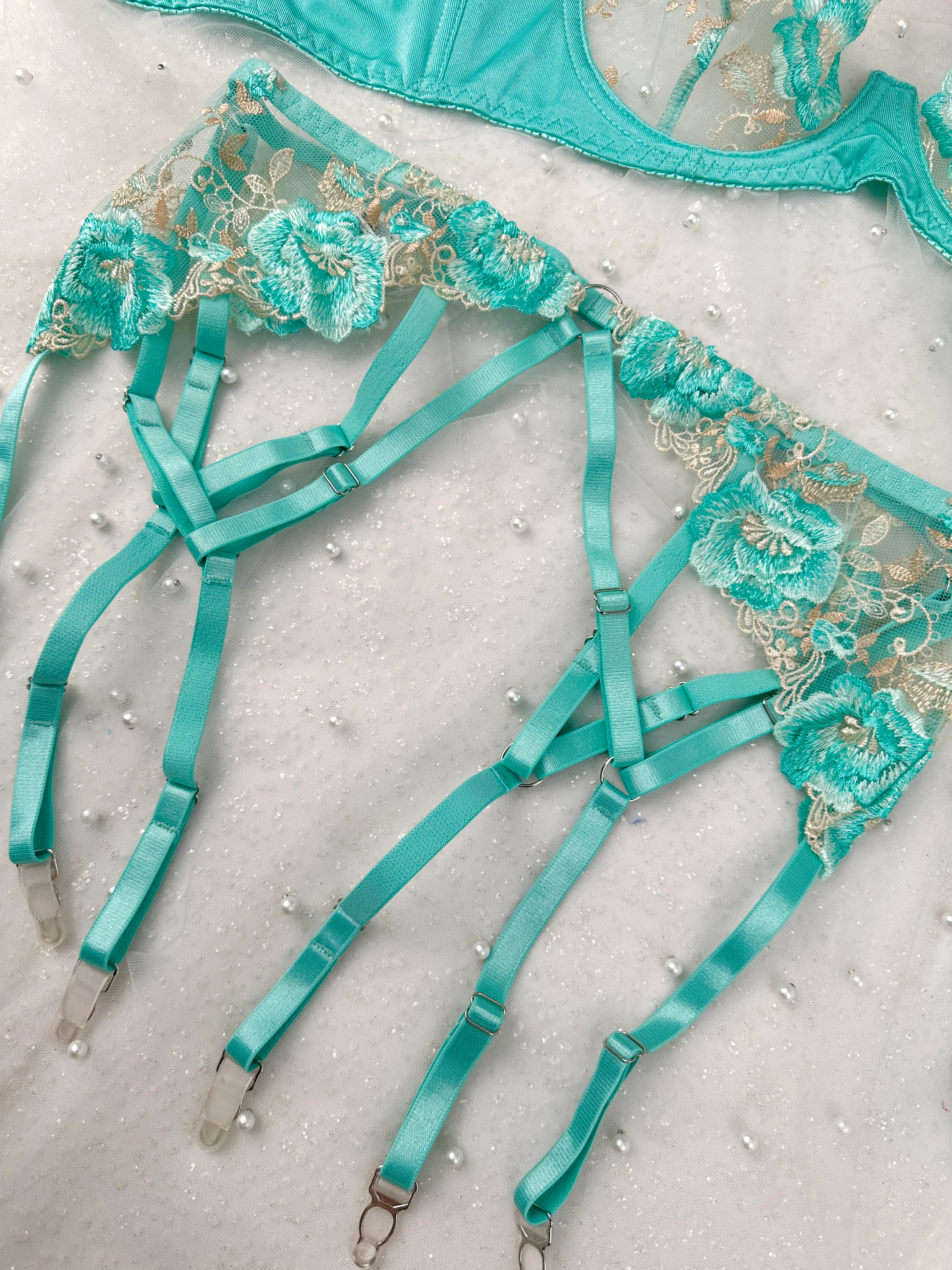 Turquoise Floral Allure Lingerie Set - Image 17